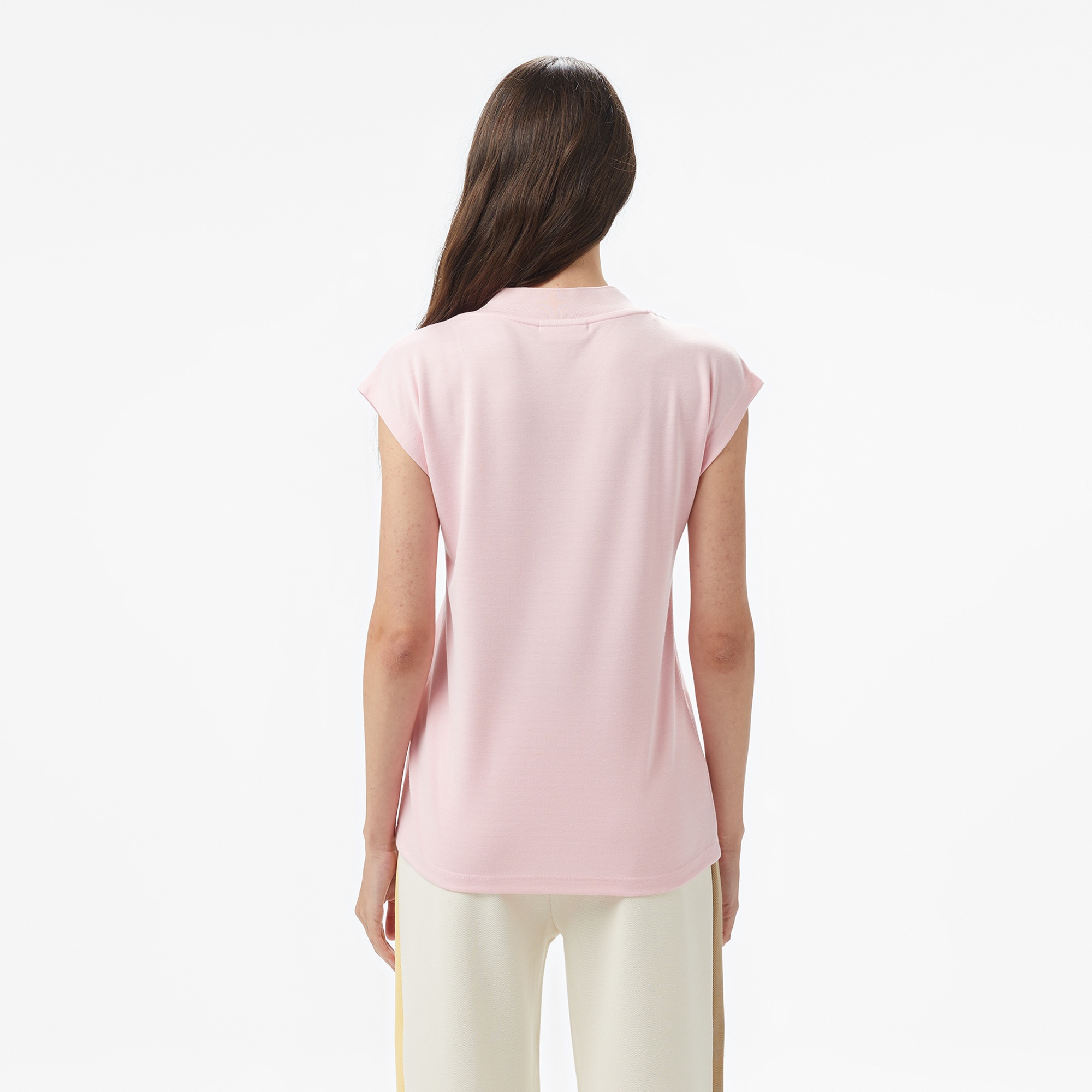 Kadın Slim Fit V Yaka Açık Pembe T-Shirt