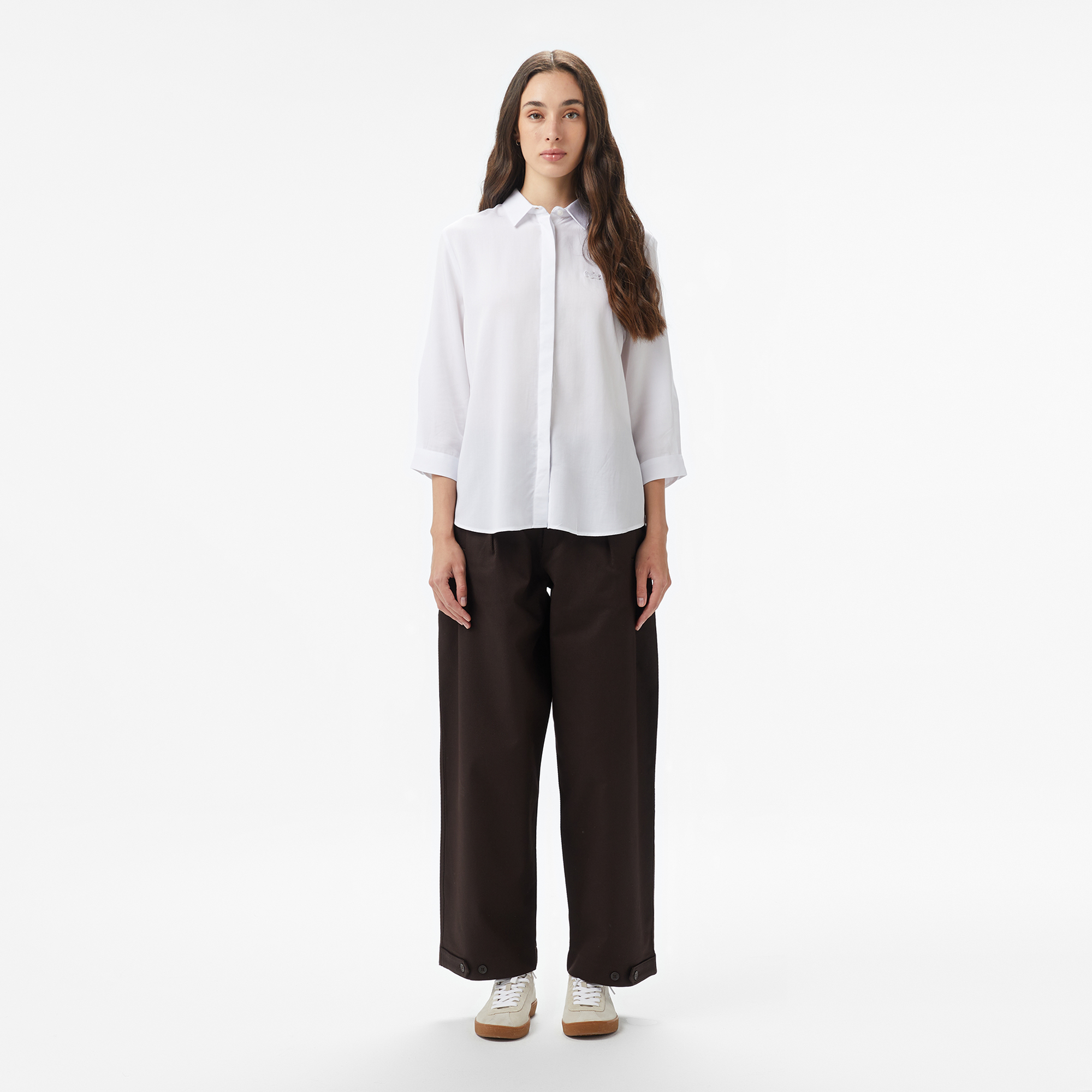 Lacoste Kadın Regular Fit Yarım Kol Beyaz Gömlek görsel 3