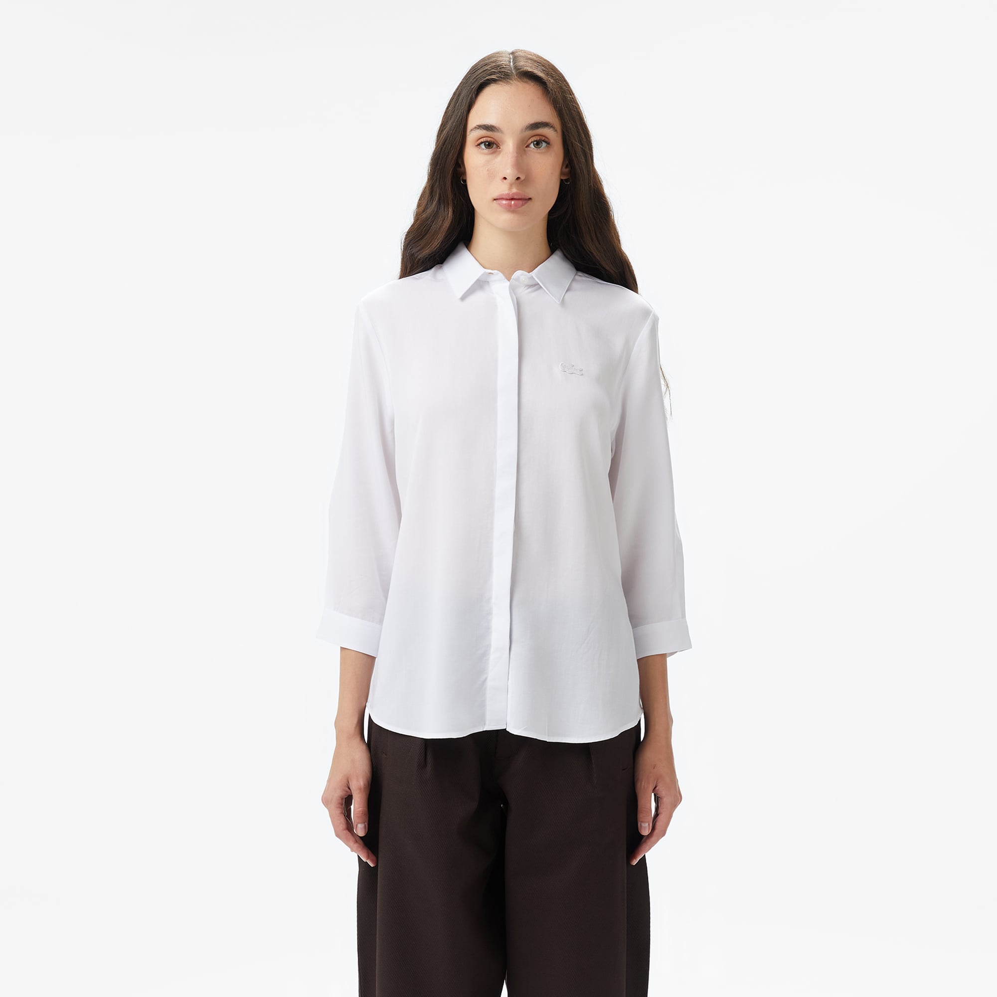 Lacoste Kadın Regular Fit Yarım Kol Beyaz Gömlek