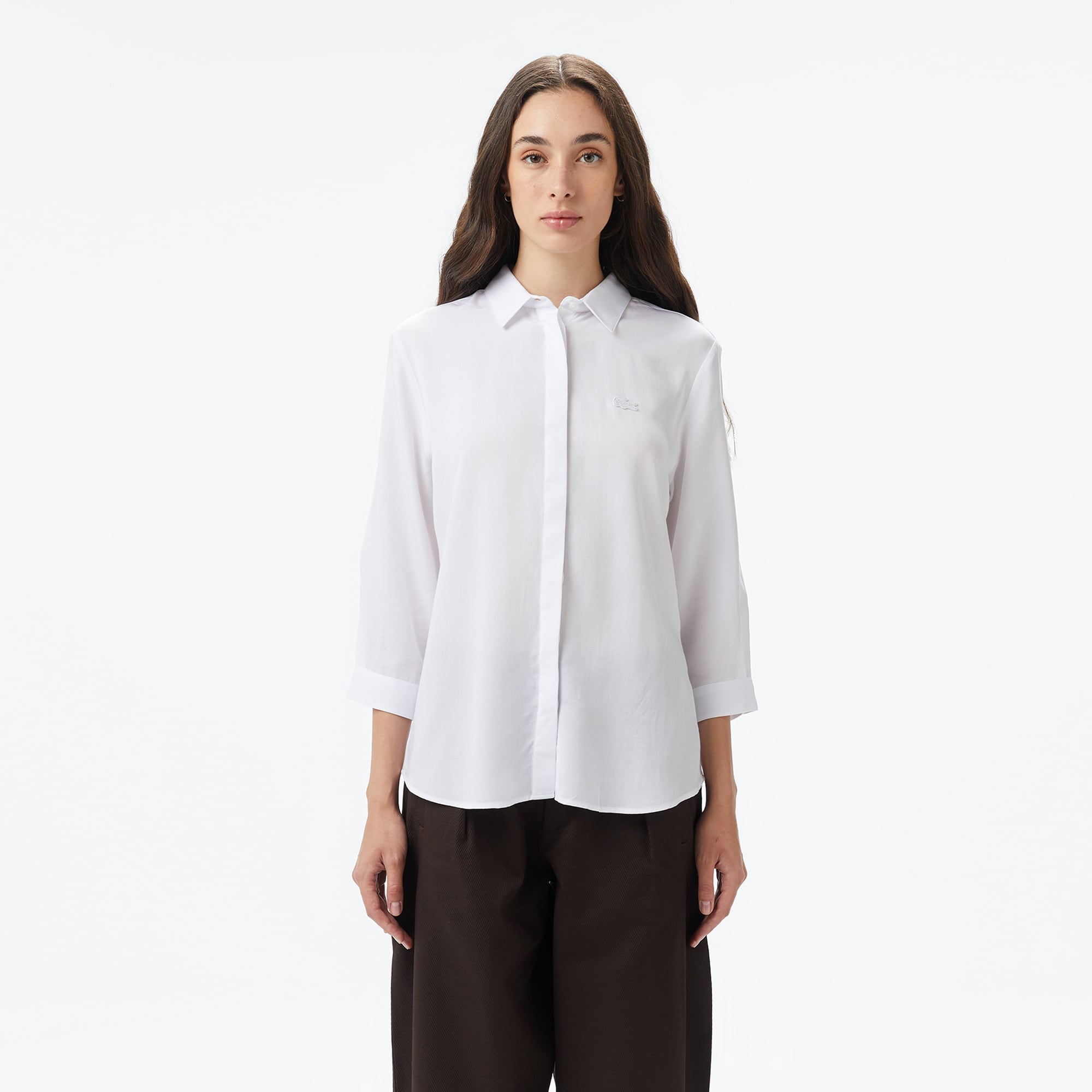 Lacoste Kadın Regular Fit Yarım Kol Beyaz Gömlek