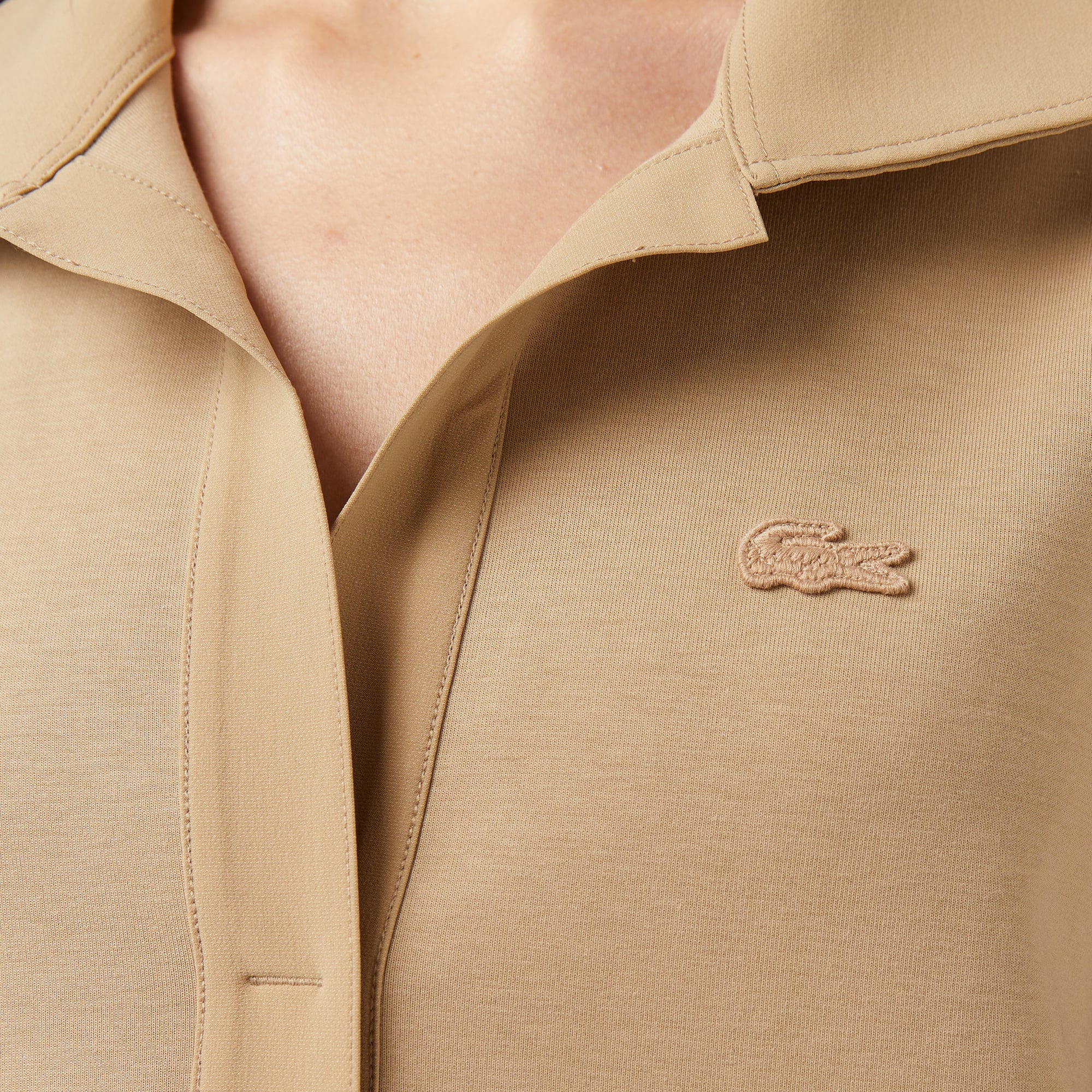 Kadın Relaxed Fit Kısa Kollu Polo Yaka Bej Elbise