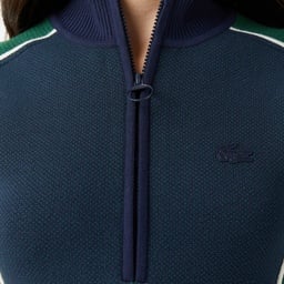 Kadın Classic Fit Kısa Kollu Yarım Fermuarlı Renk Bloklu Lacivert Elbise Lacivert