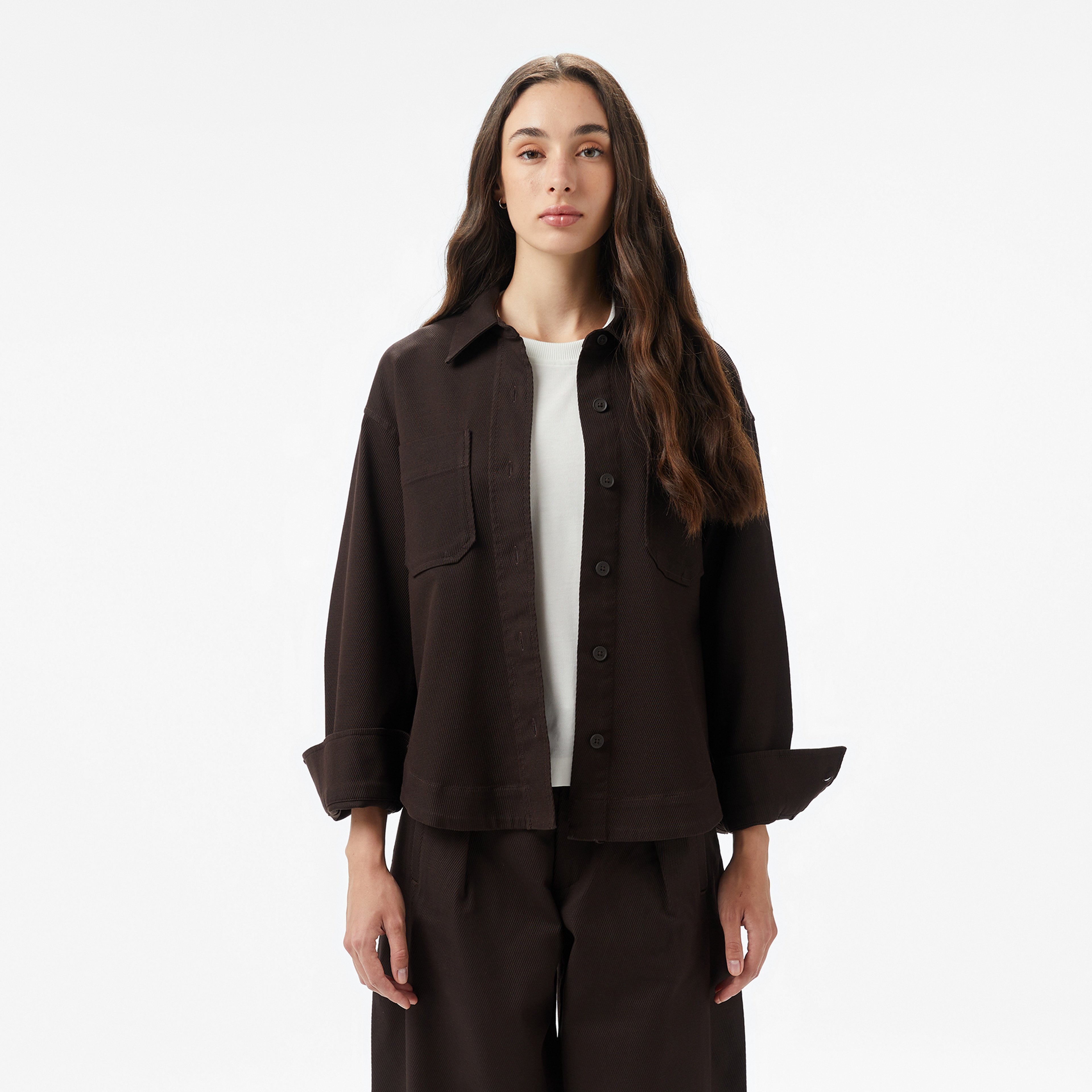 Kadın Relaxed Fit Kahverengi Dış Gömlek