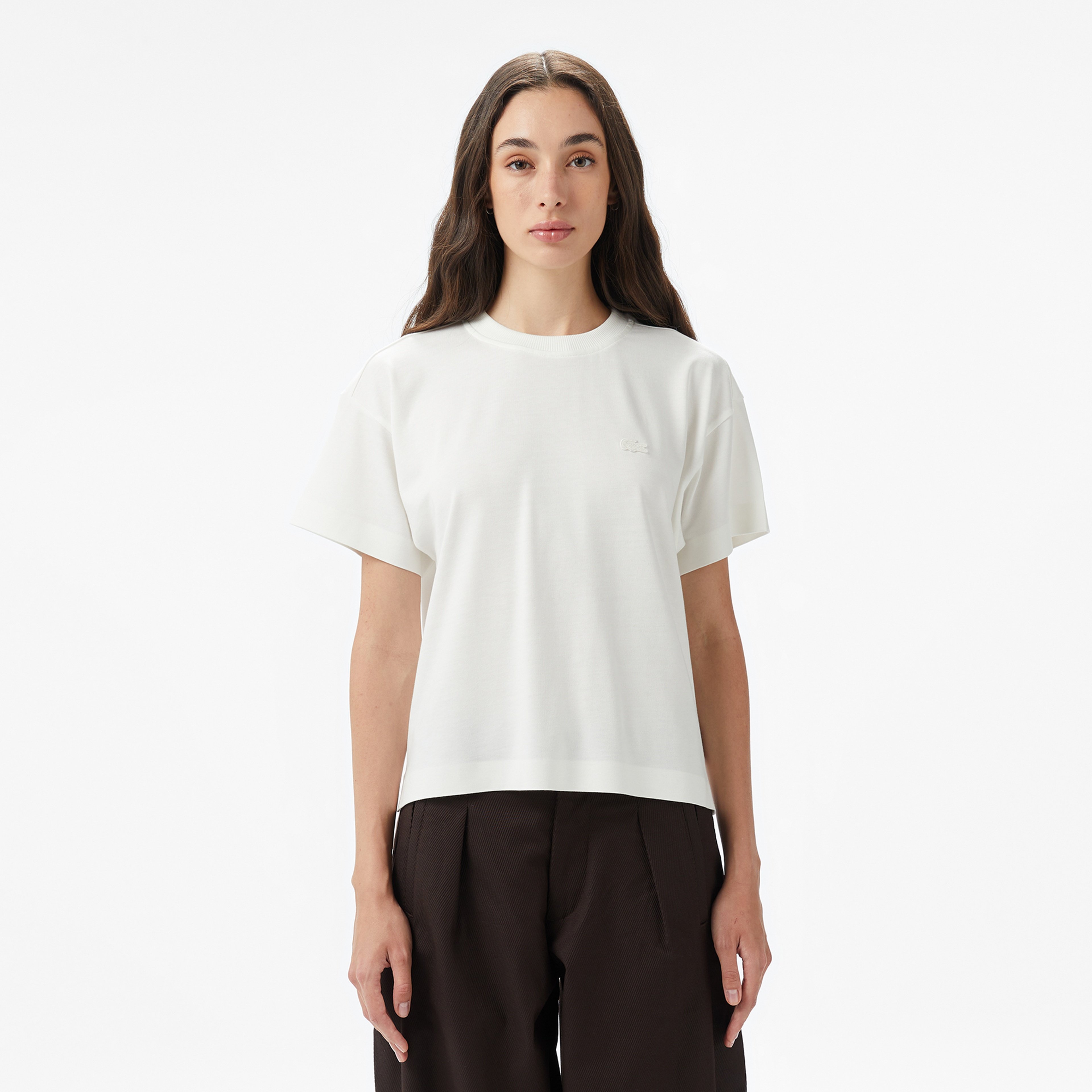 Kadın Loose Fit Bisiklet Yaka Beyaz T-Shirt