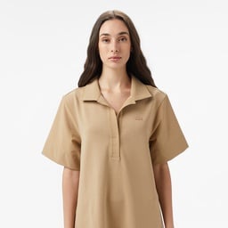 Kadın Relaxed Fit Kısa Kollu Polo Yaka Bej Elbise Bej