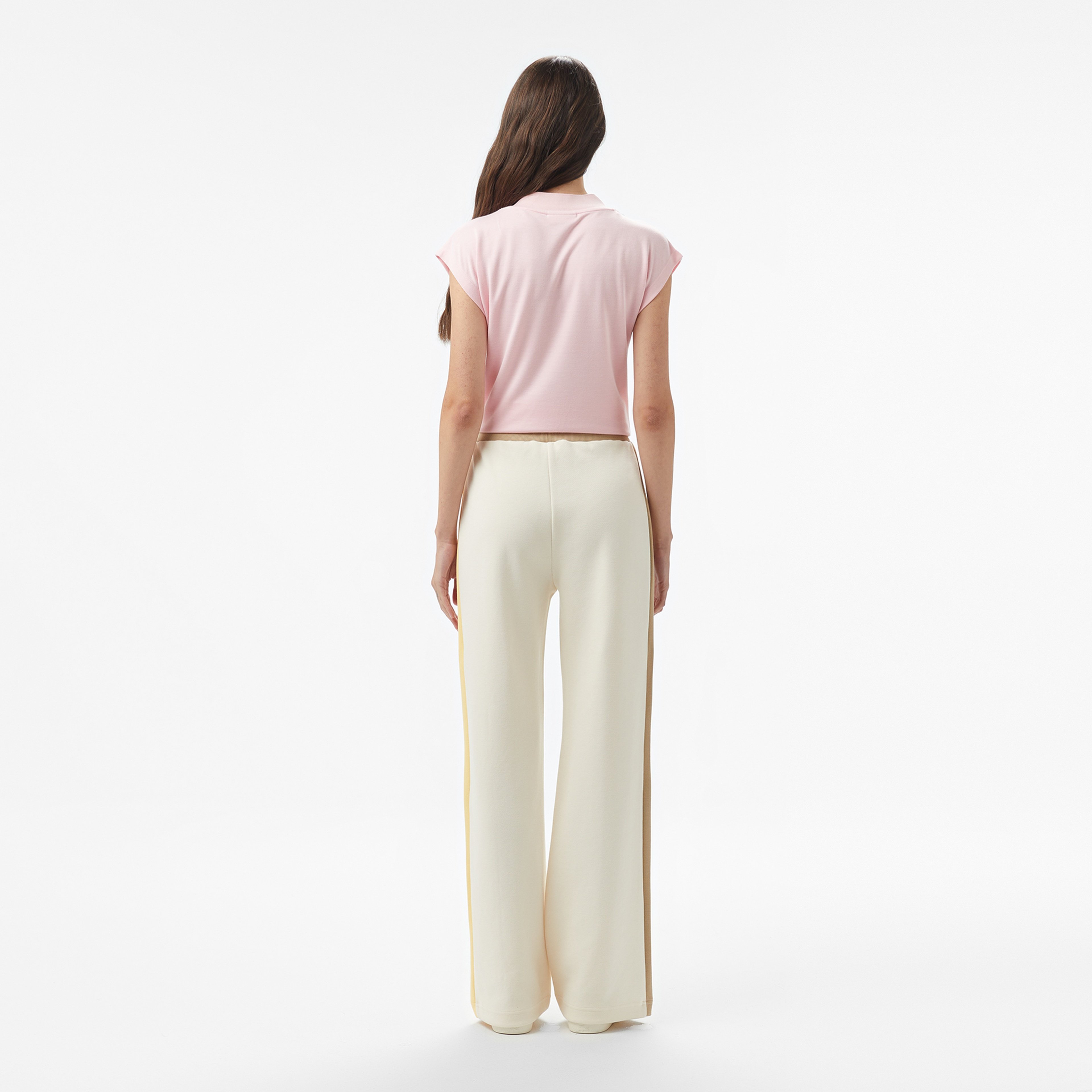 Kadın Straight Fit Renk Bloklu Krem Eşofman Altı