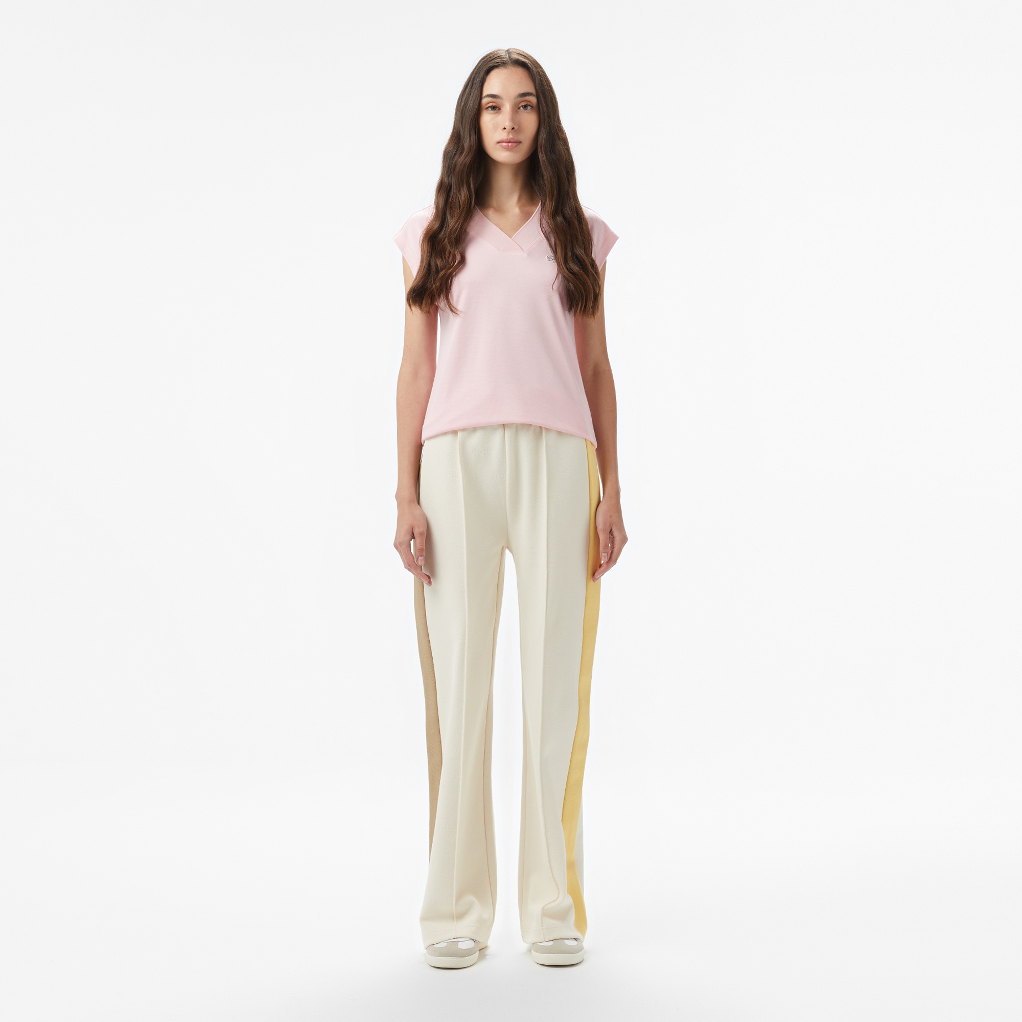 Kadın Straight Fit Renk Bloklu Krem Eşofman Altı