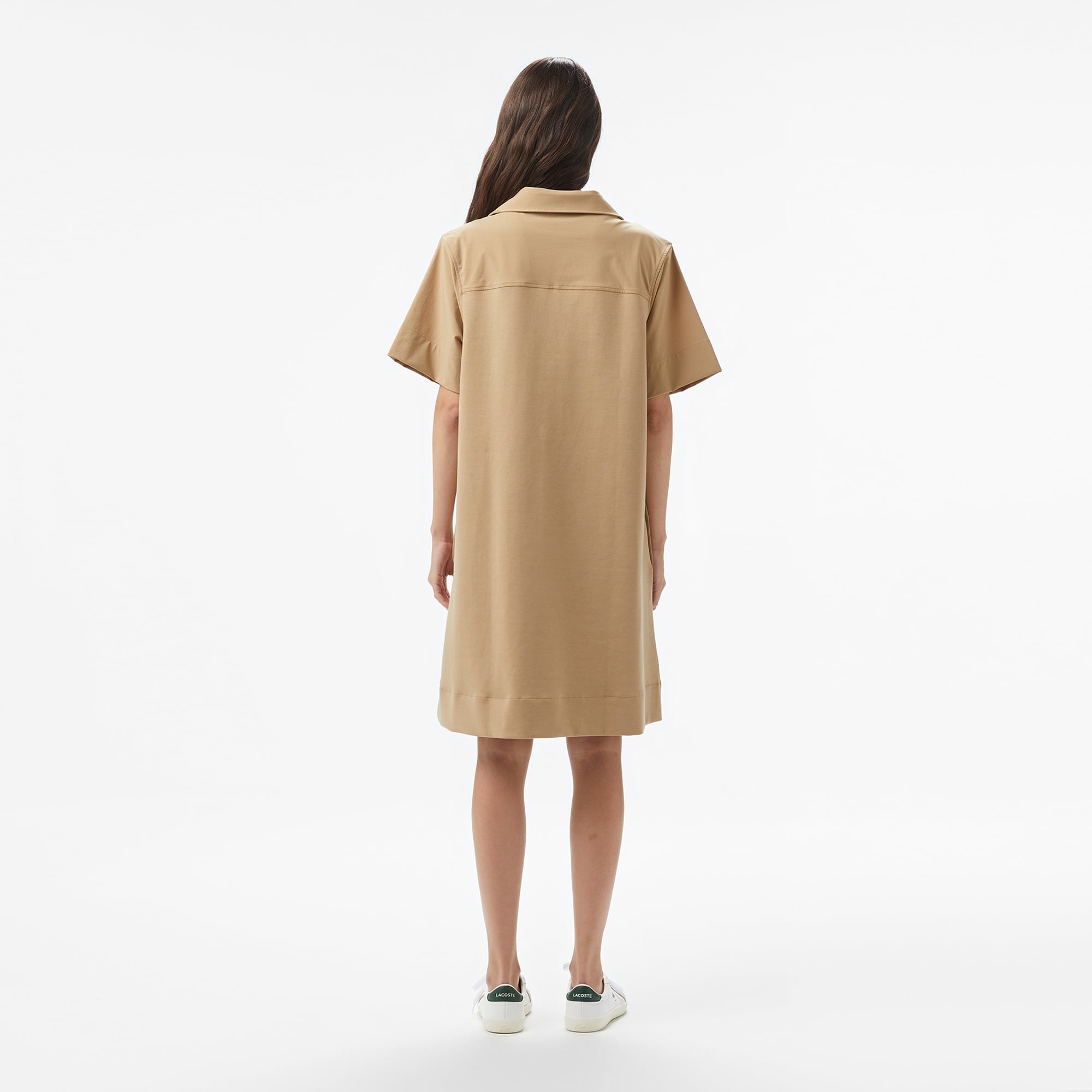 Kadın Relaxed Fit Kısa Kollu Polo Yaka Bej Elbise