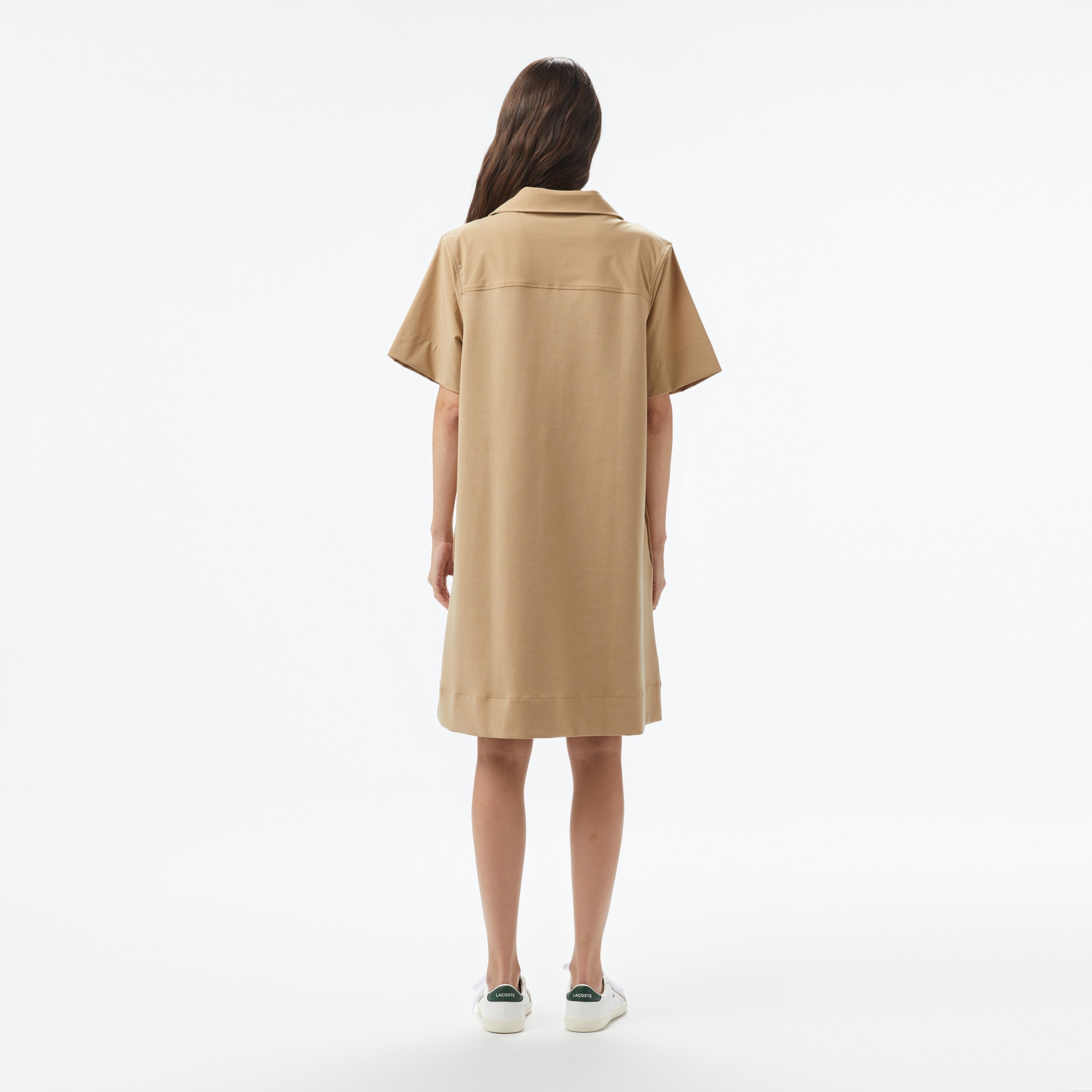 Kadın Relaxed Fit Kısa Kollu Polo Yaka Bej Elbise