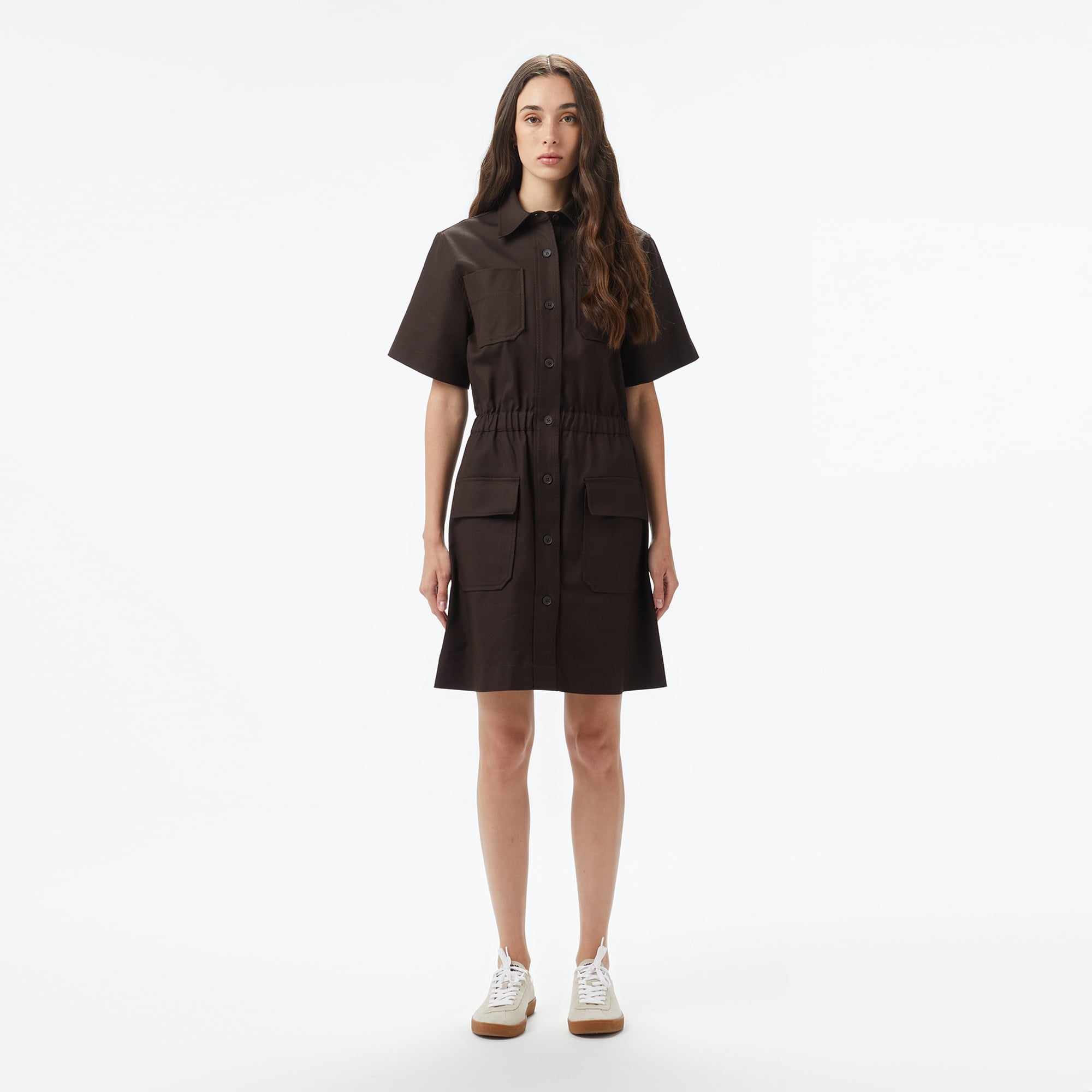 Kadın Classic Fit Kısa Kollu Kahverengi Elbise