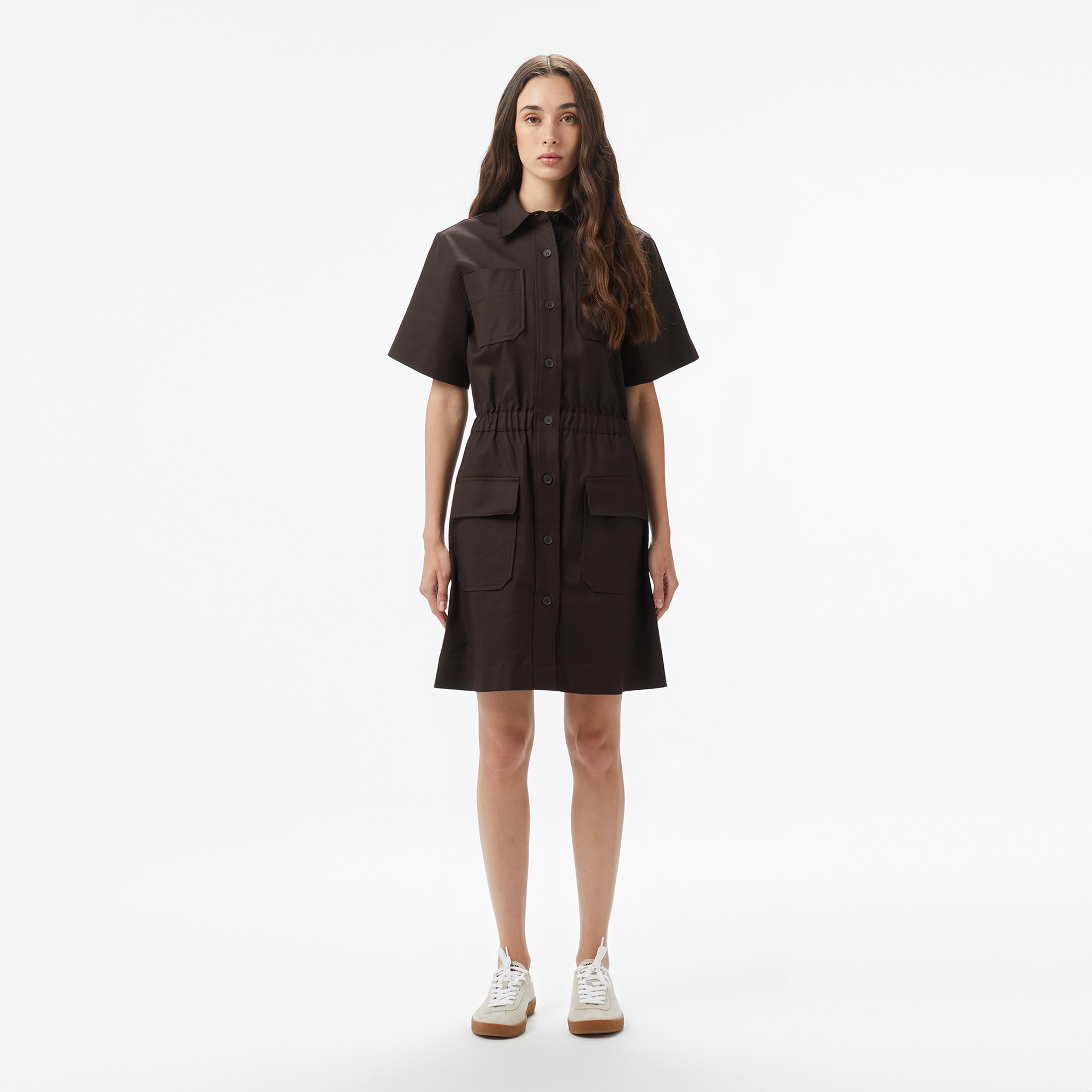 Kadın Classic Fit Kısa Kollu Kahverengi Elbise