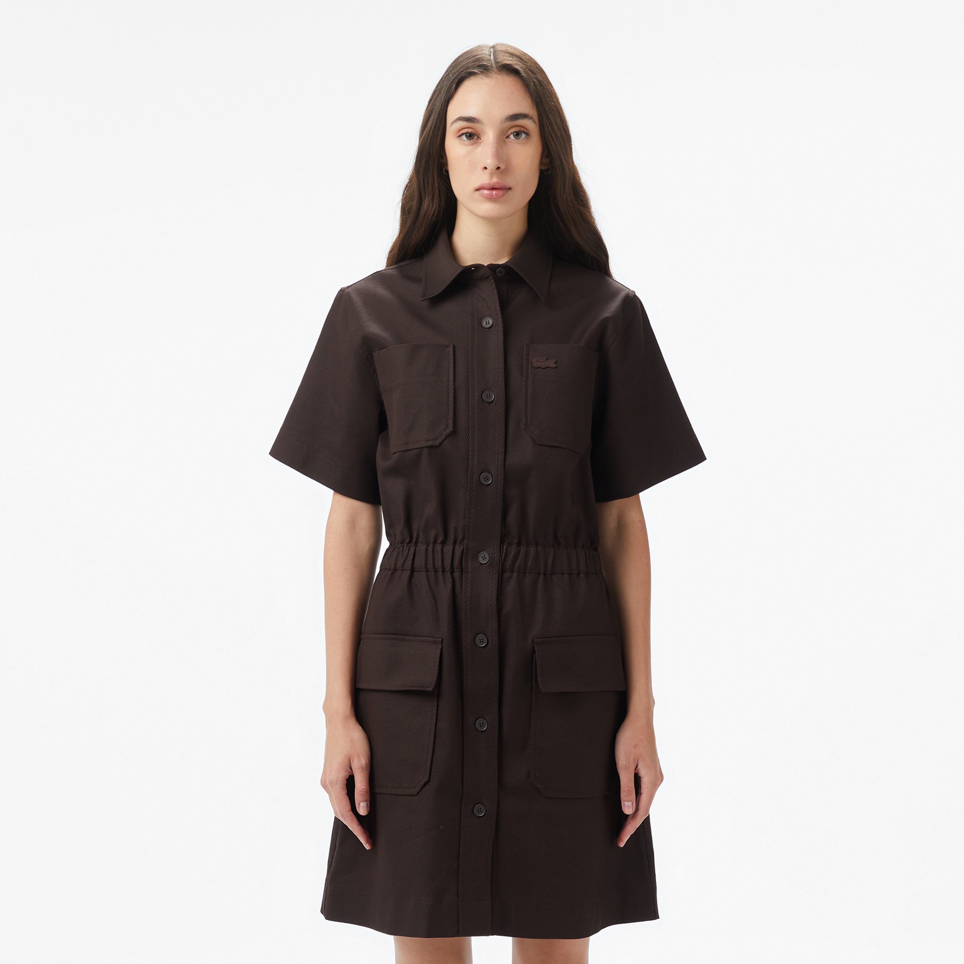 Kadın Classic Fit Kısa Kollu Kahverengi Elbise