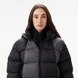 Kadın Kapüşonlu Renk Bloklu Siyah Mont Siyah