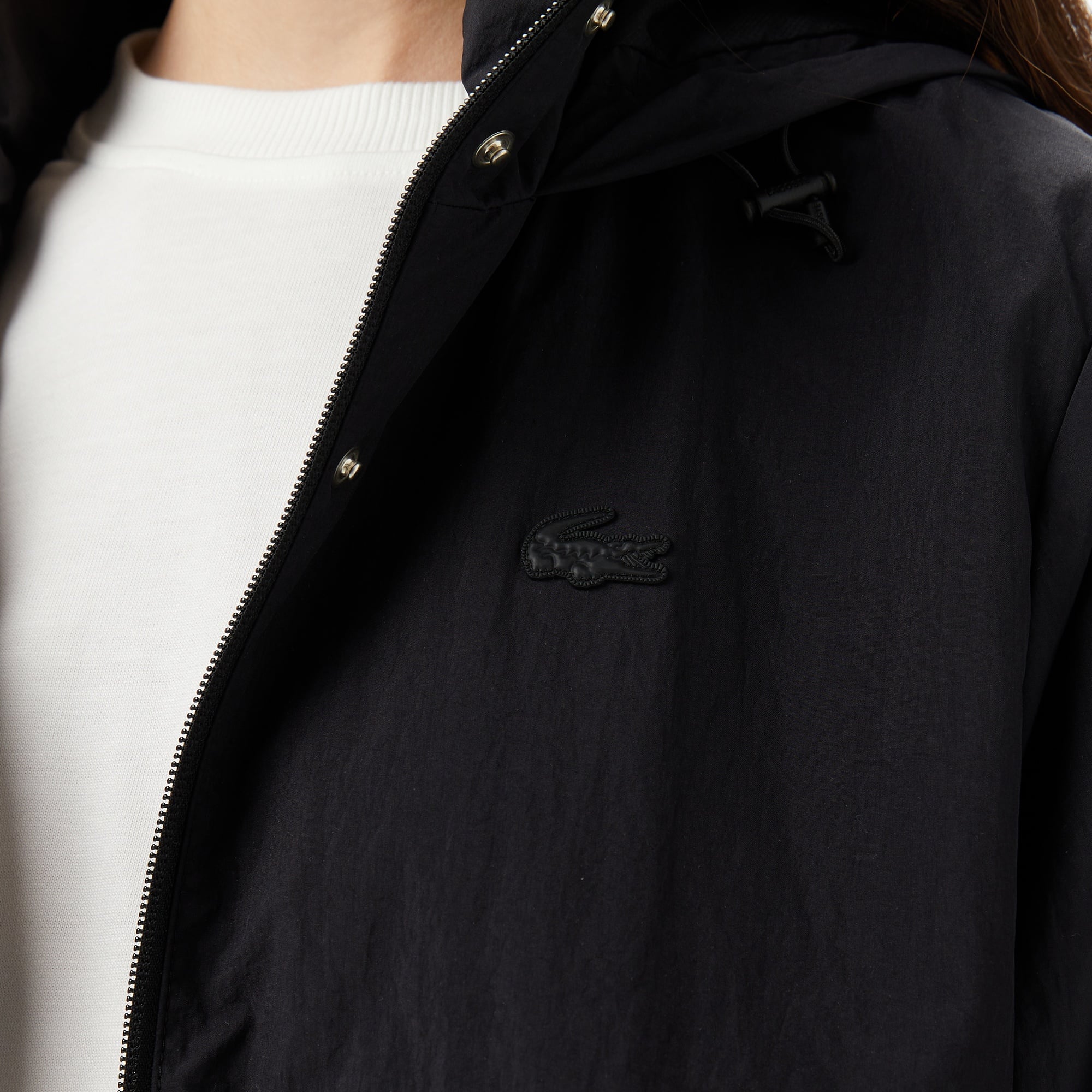 Kadın Kapüşonlu Siyah Mont