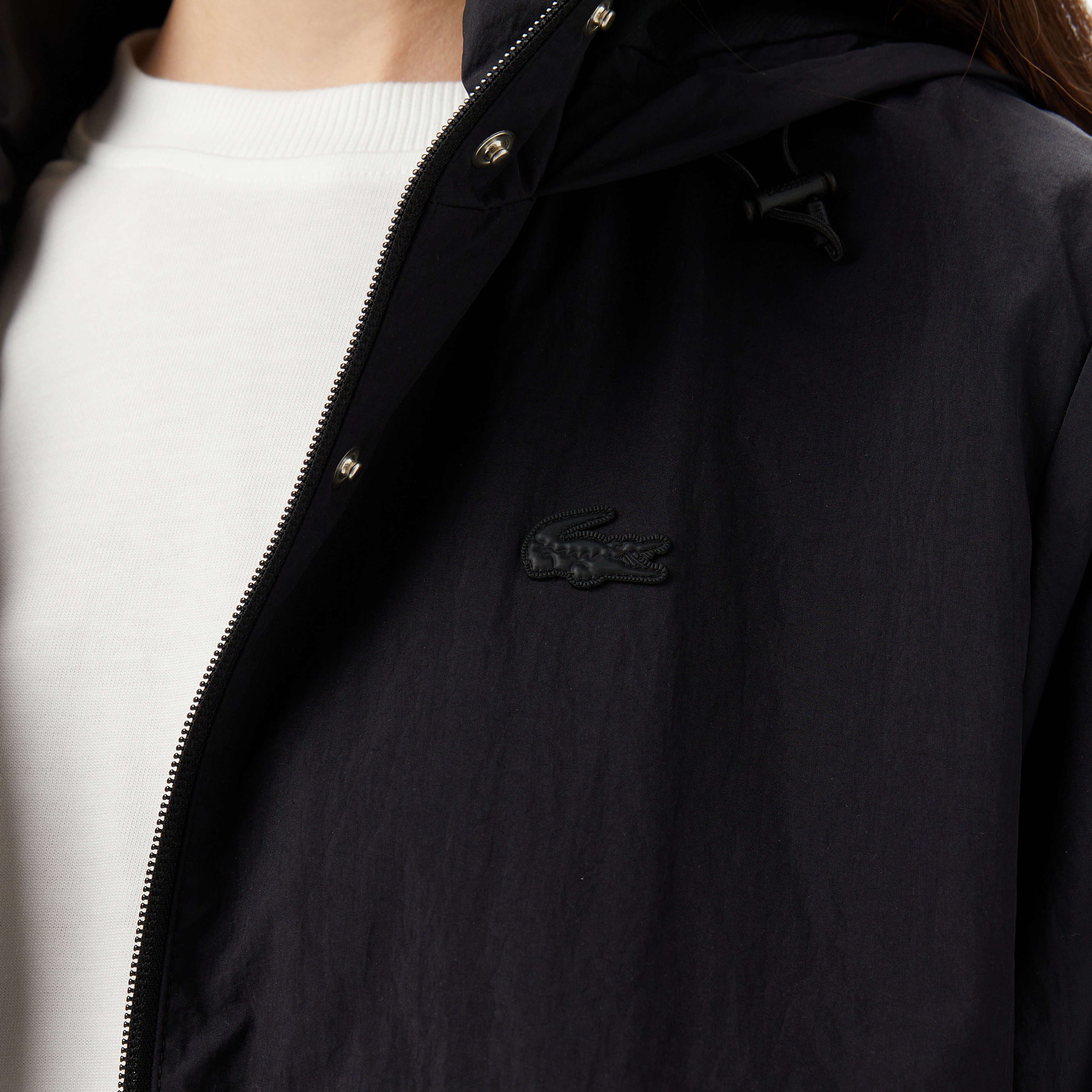 Kadın Kapüşonlu Siyah Mont