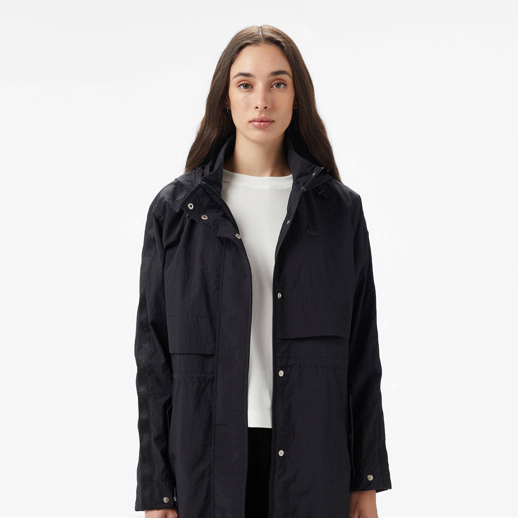 Kadın Kapüşonlu Siyah Mont