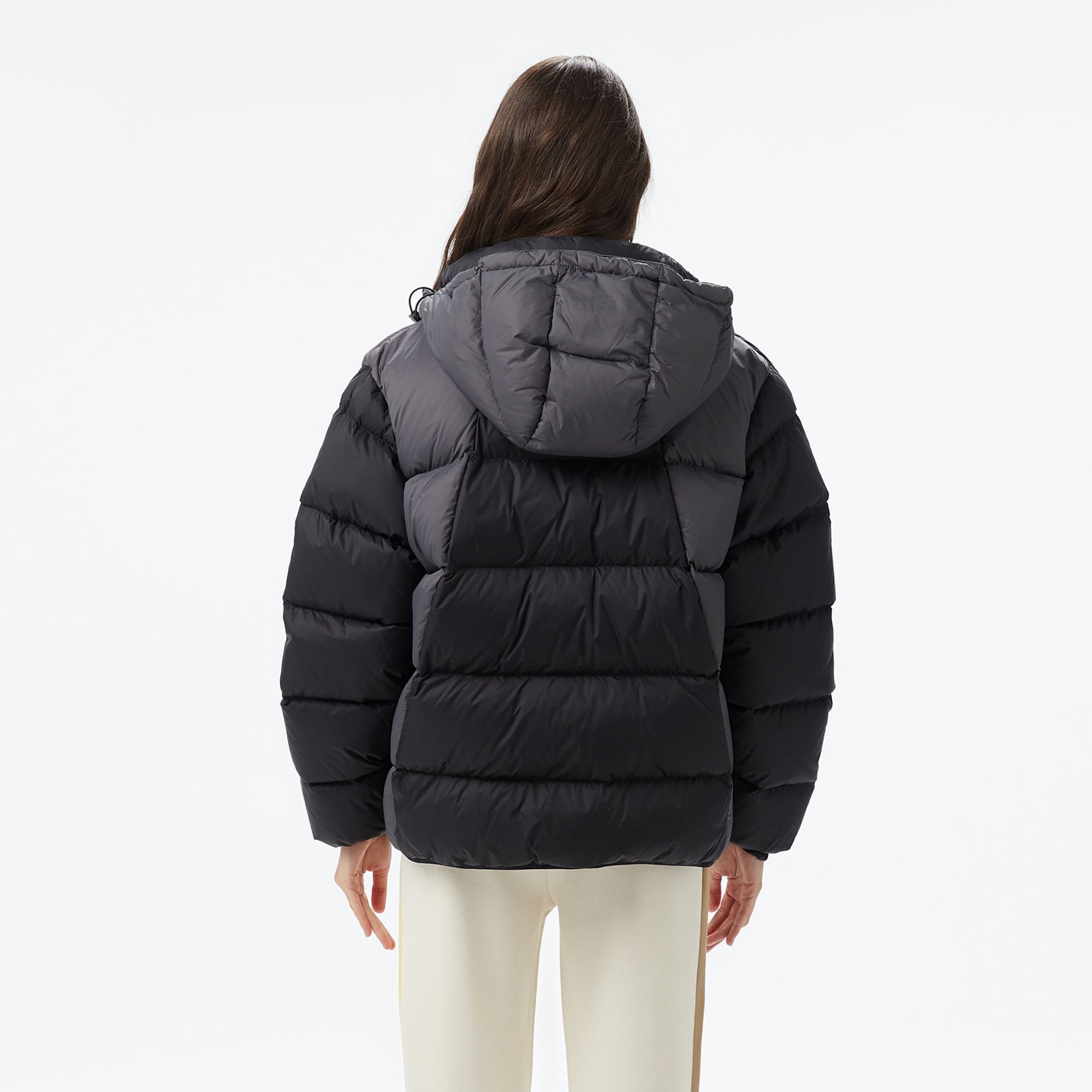 Kadın Kapüşonlu Renk Bloklu Siyah Mont