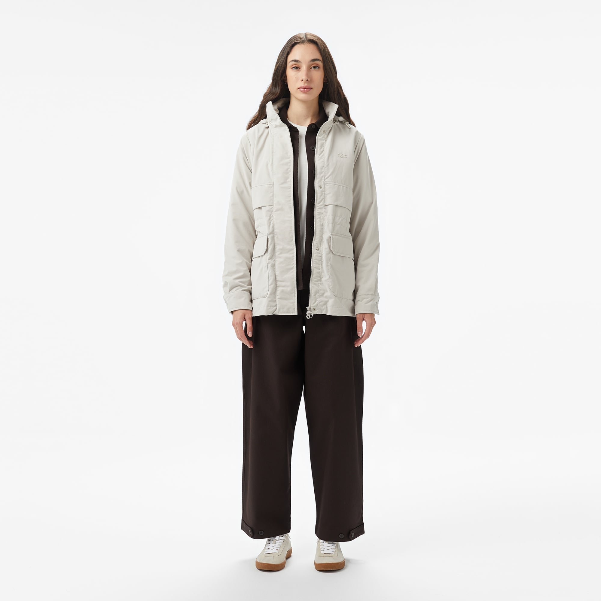 Kadın Kapüşonlu Beyaz Mont