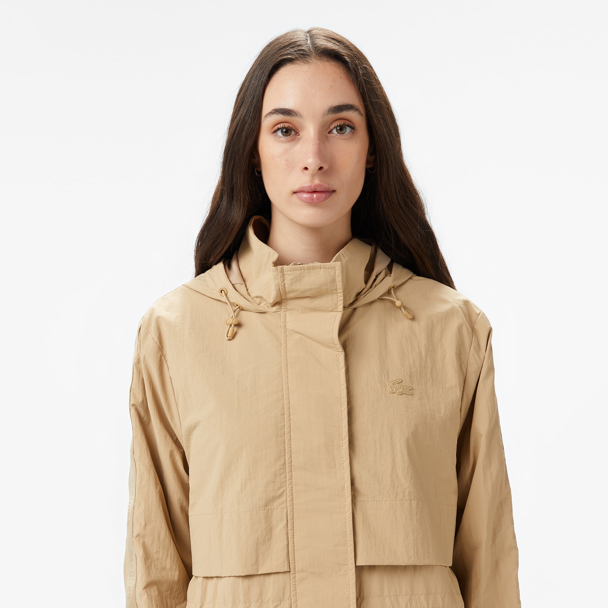 Kadın Kapüşonlu Bej Mont