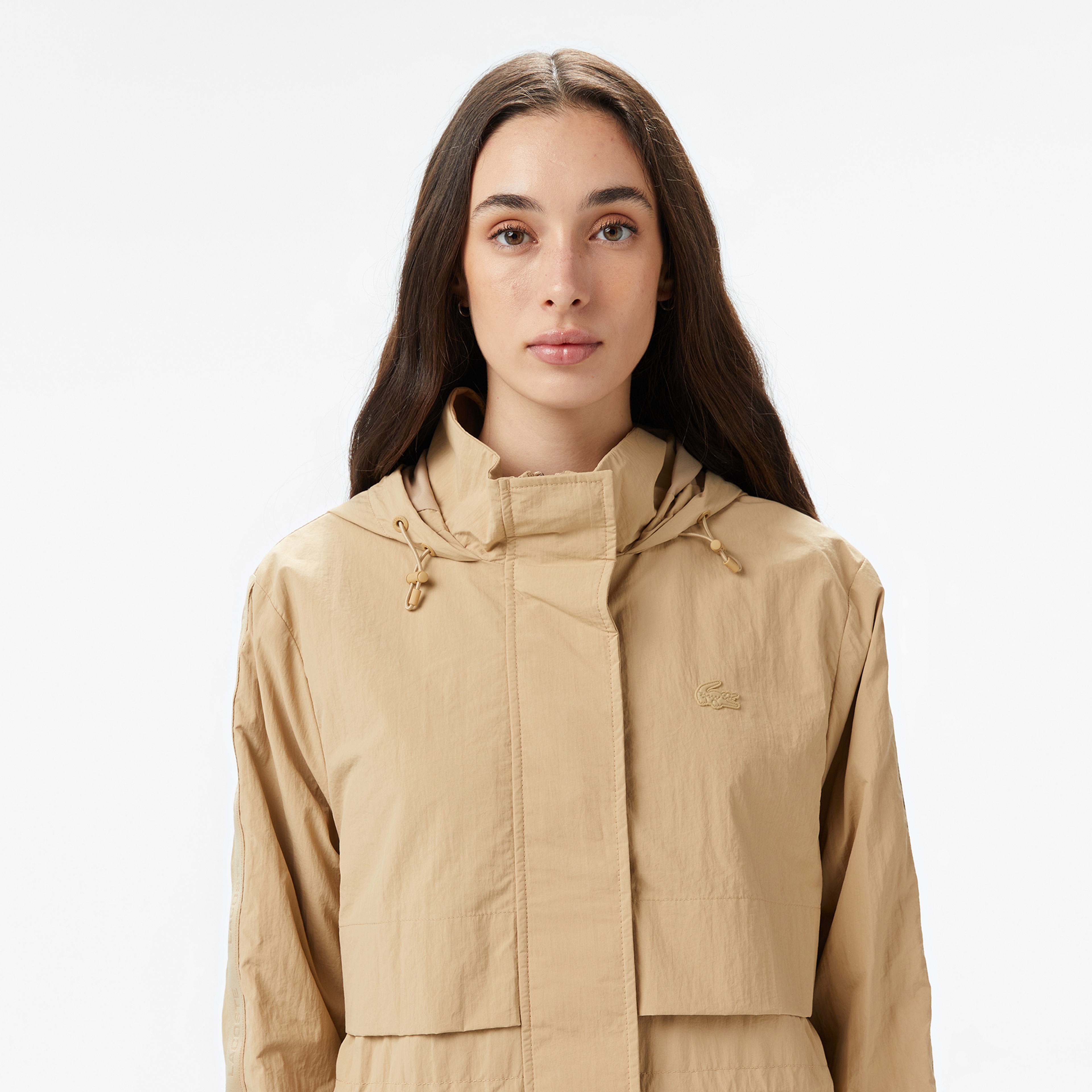 Kadın Kapüşonlu Bej Mont