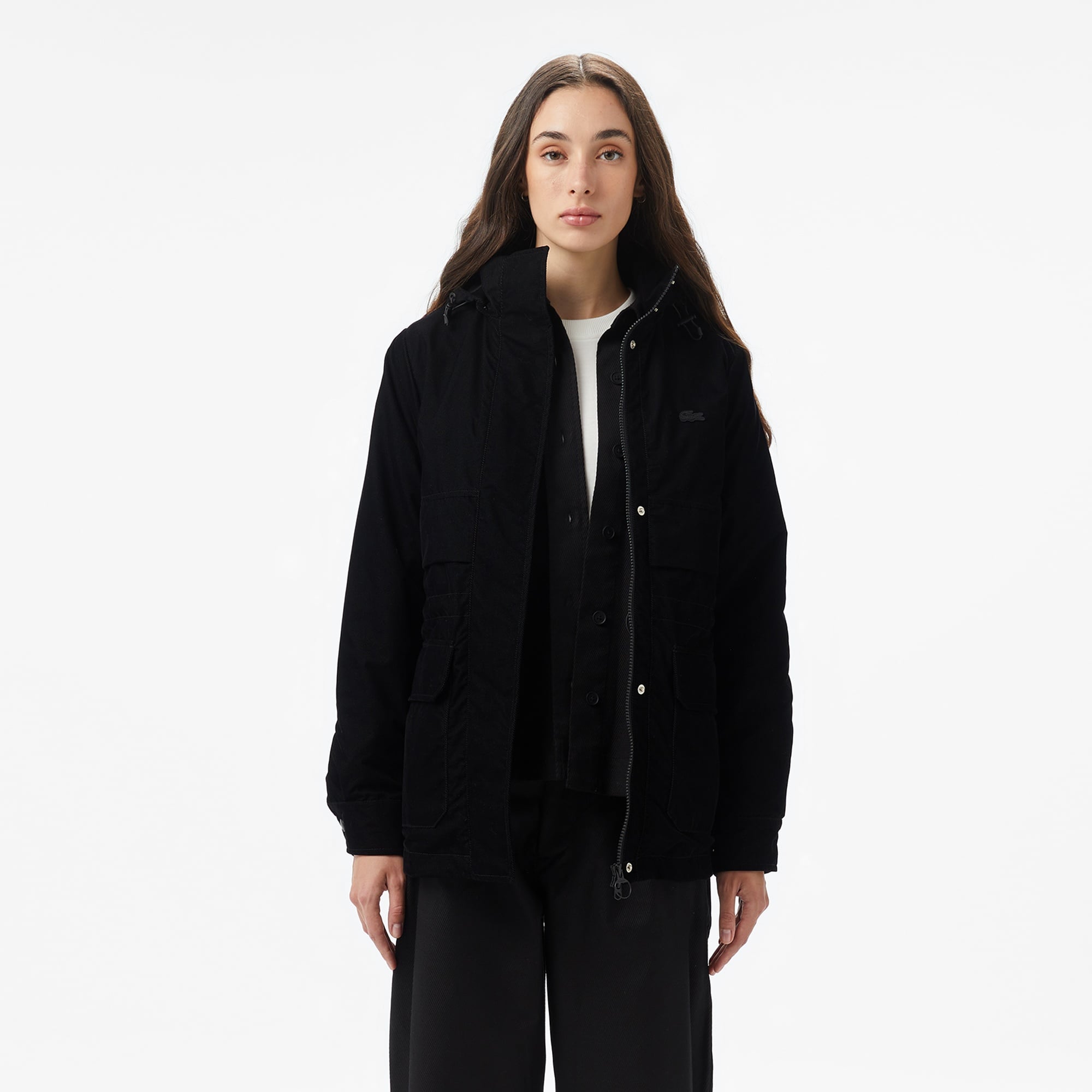 Kadın Kapüşonlu Siyah Mont