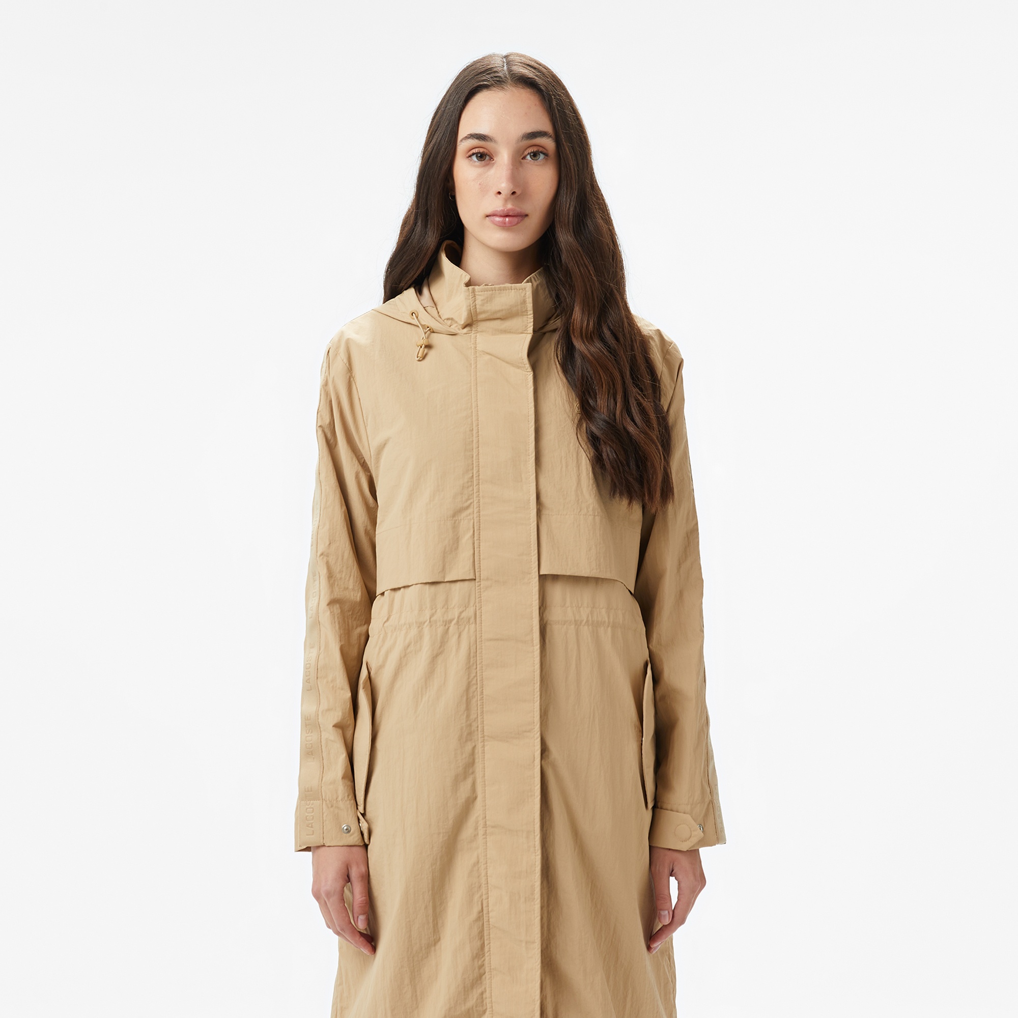 Kadın Kapüşonlu Bej Mont