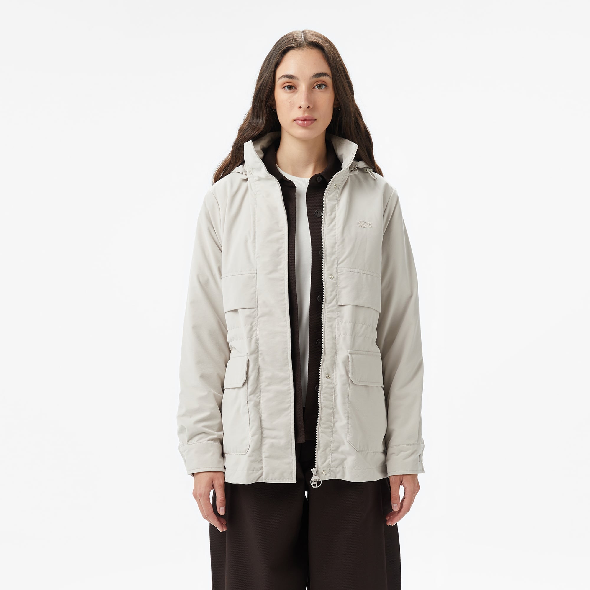 Kadın Kapüşonlu Beyaz Mont