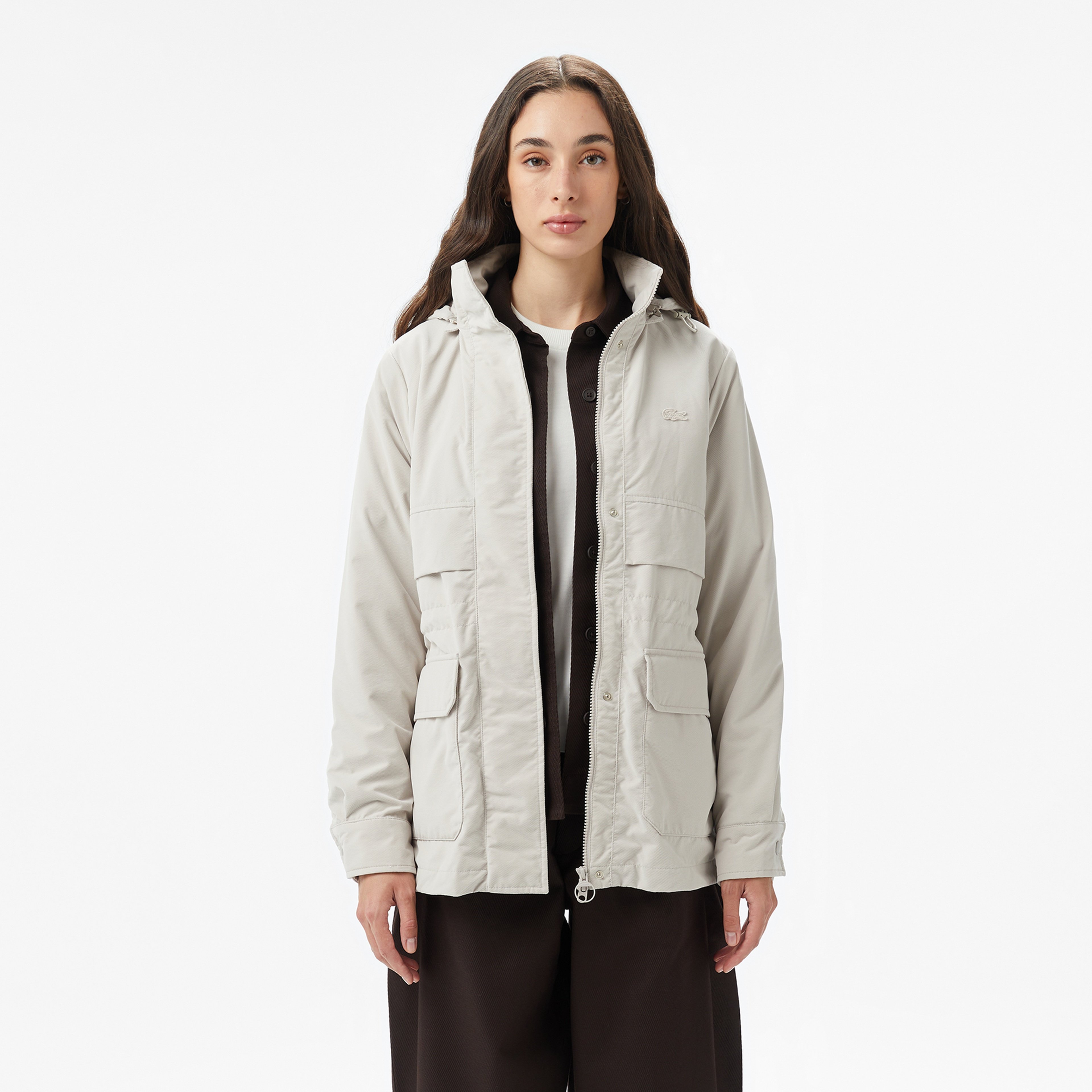 Kadın Kapüşonlu Beyaz Mont