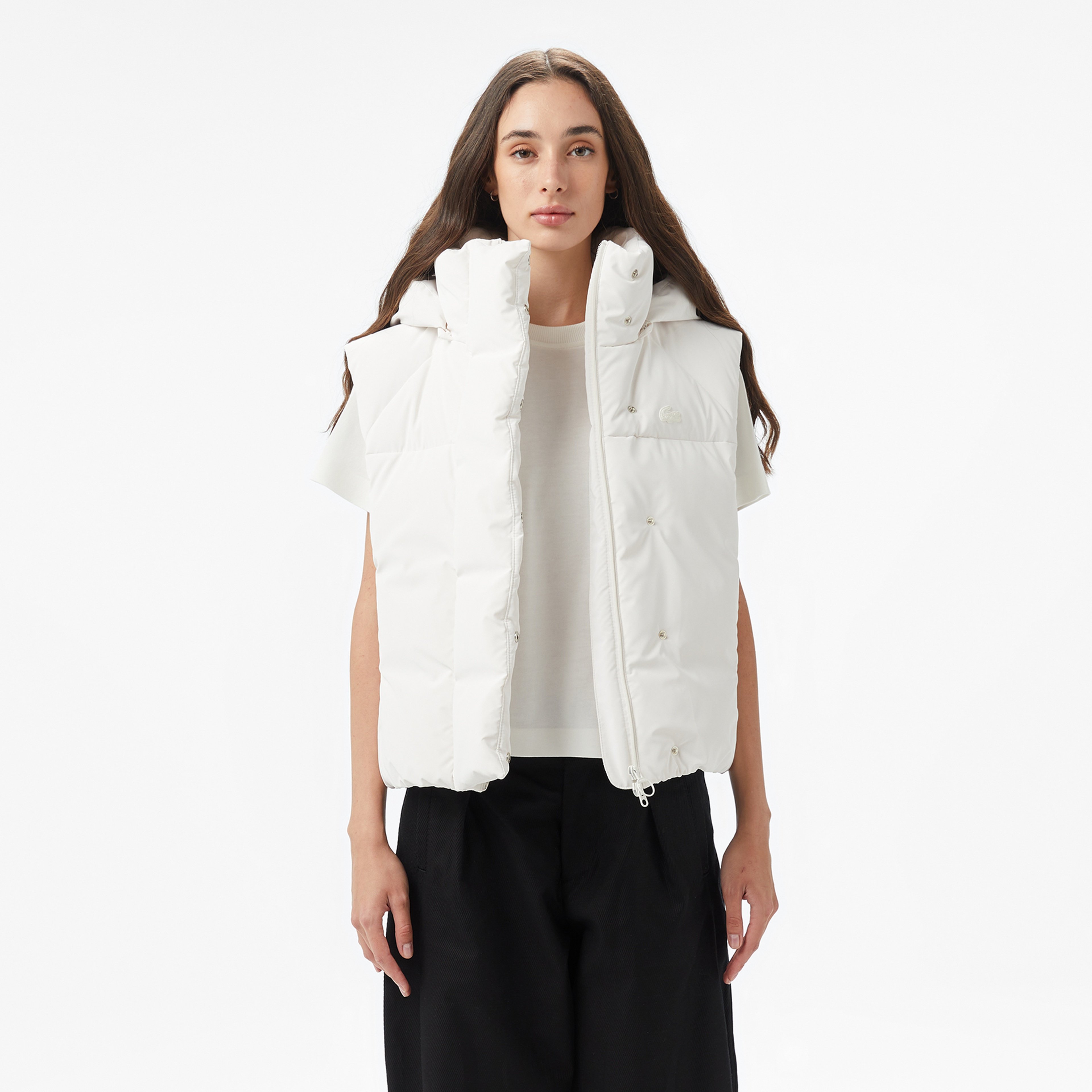 Kadın Kapüşonlu Beyaz Yelek