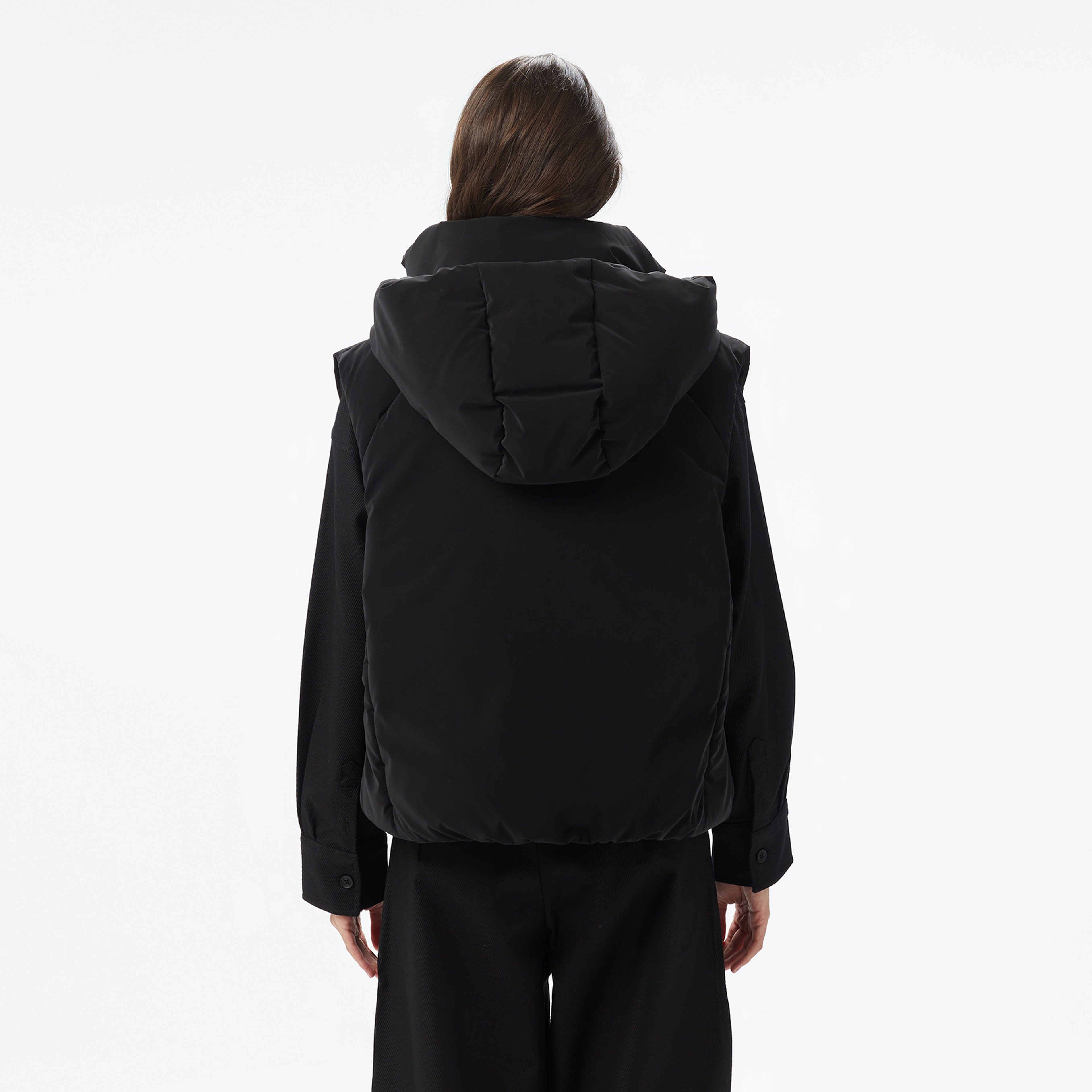 Kadın Kapüşonlu Siyah Yelek