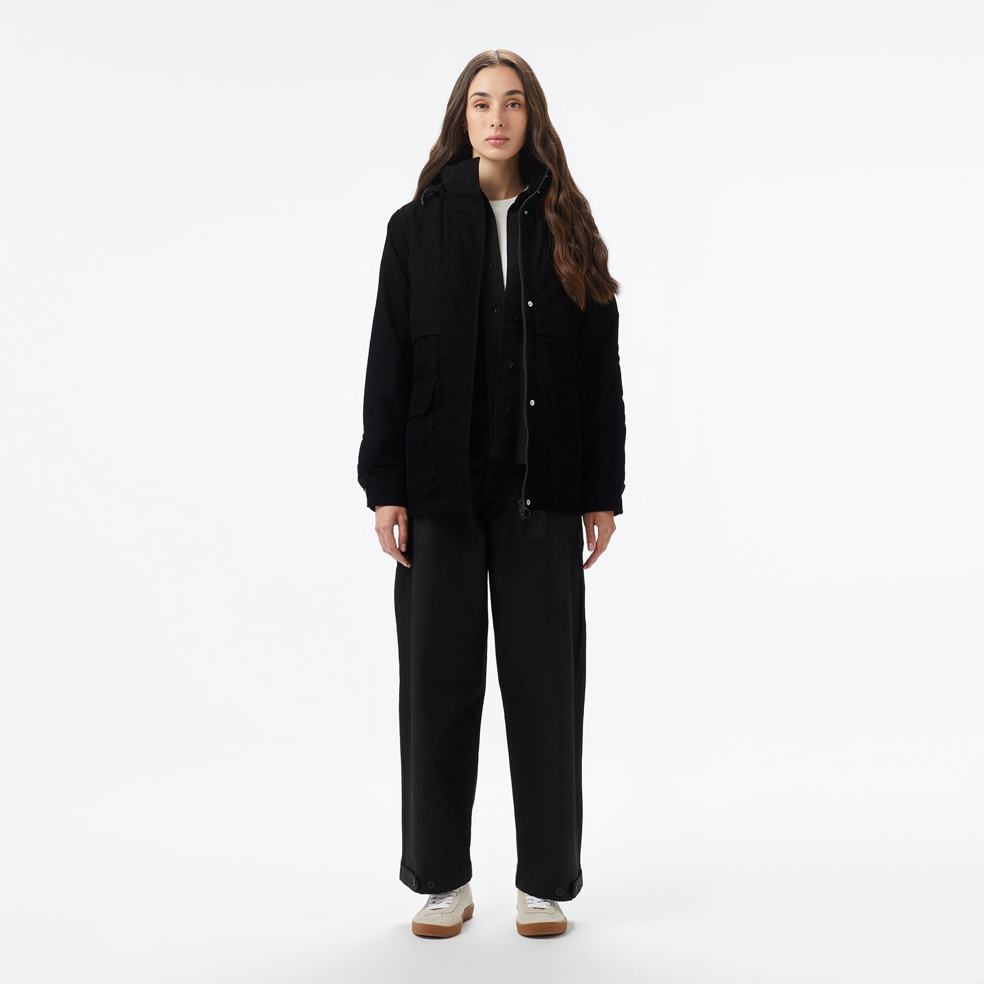 Kadın Kapüşonlu Siyah Mont