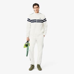 Erkek Regular Fit Fermuarlı Renk Bloklu Beyaz Eşofman Takımı Beyaz