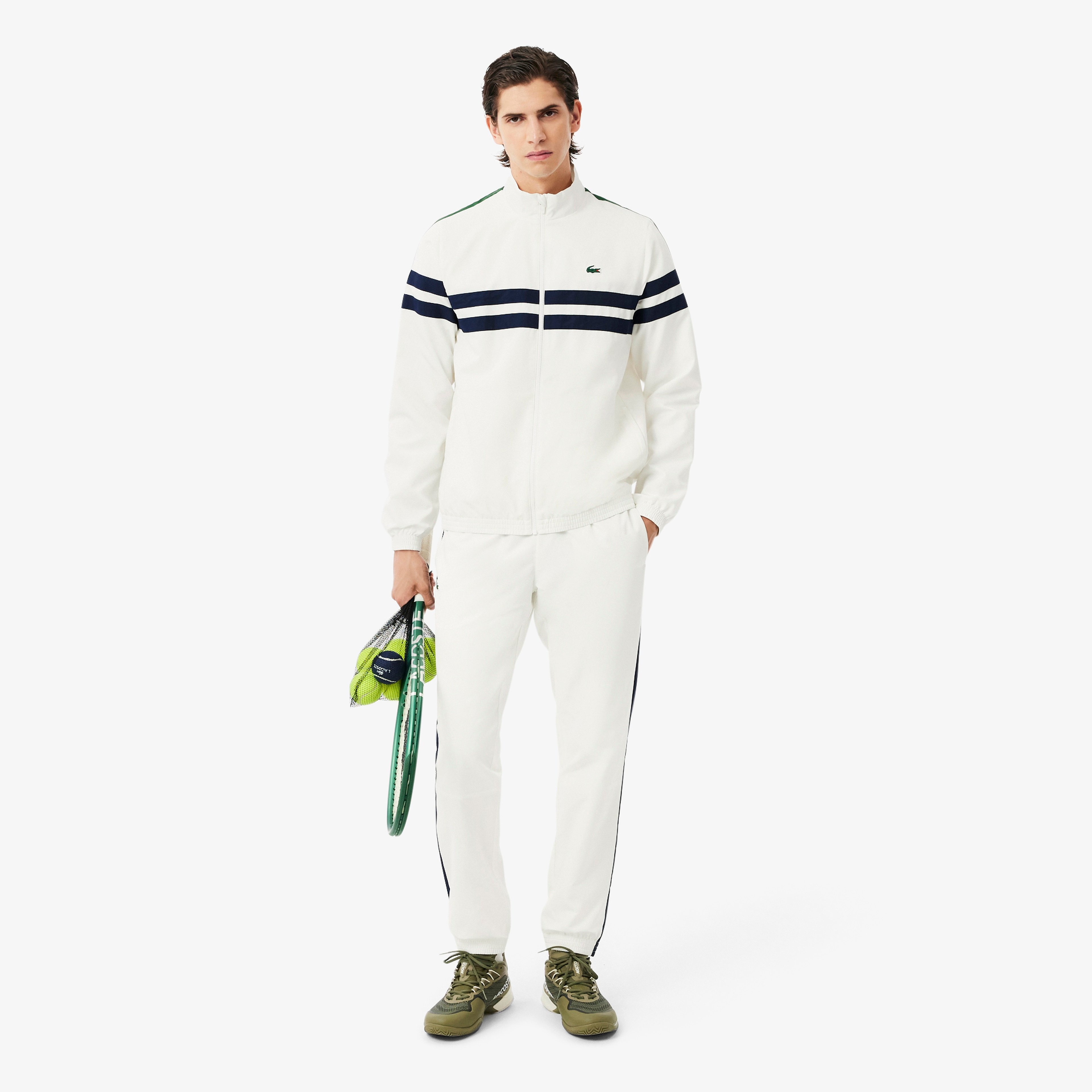 Erkek Regular Fit Fermuarlı Renk Bloklu Beyaz Eşofman Takımı