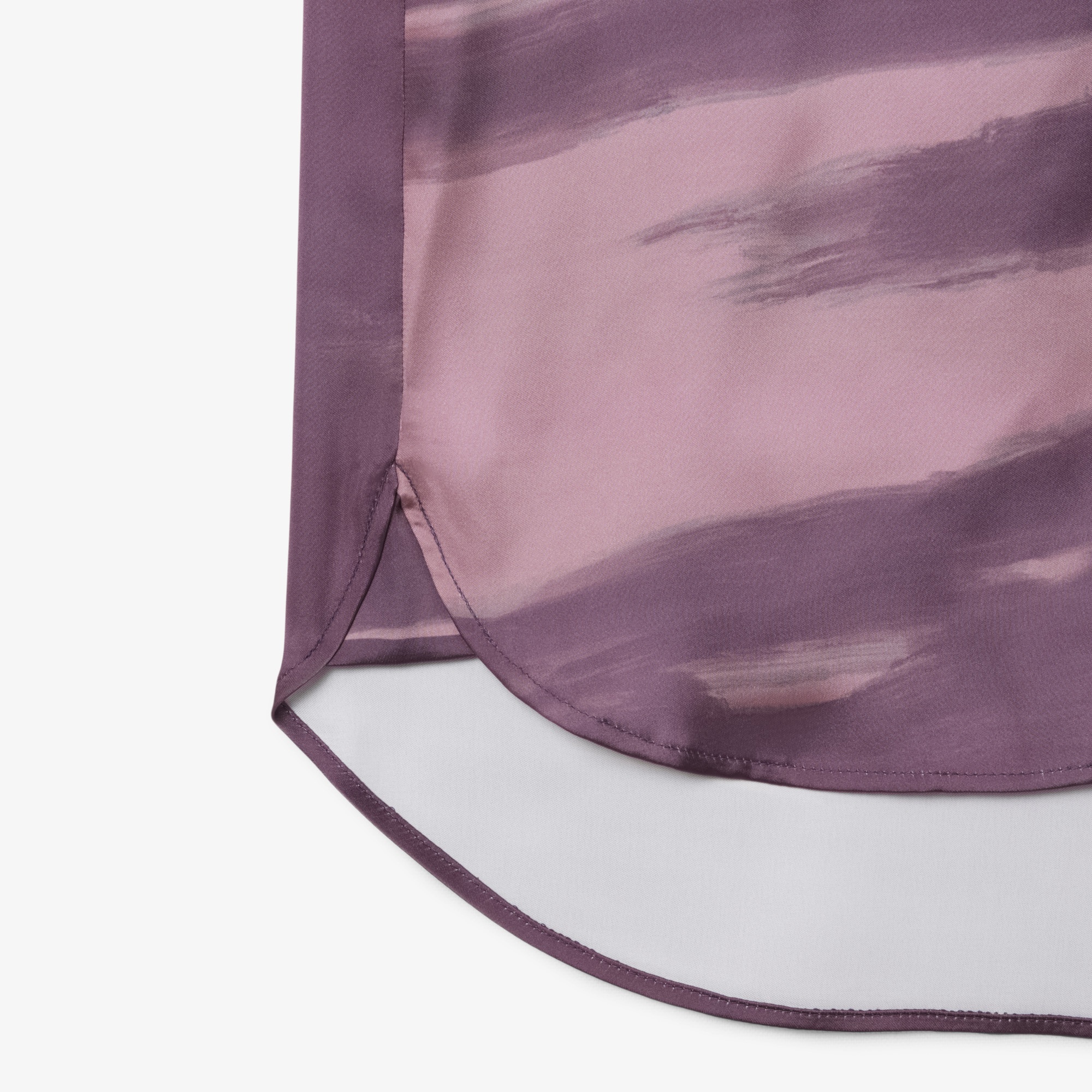 Kadın Oversize Fit Baskılı Mor Saten Gömlek