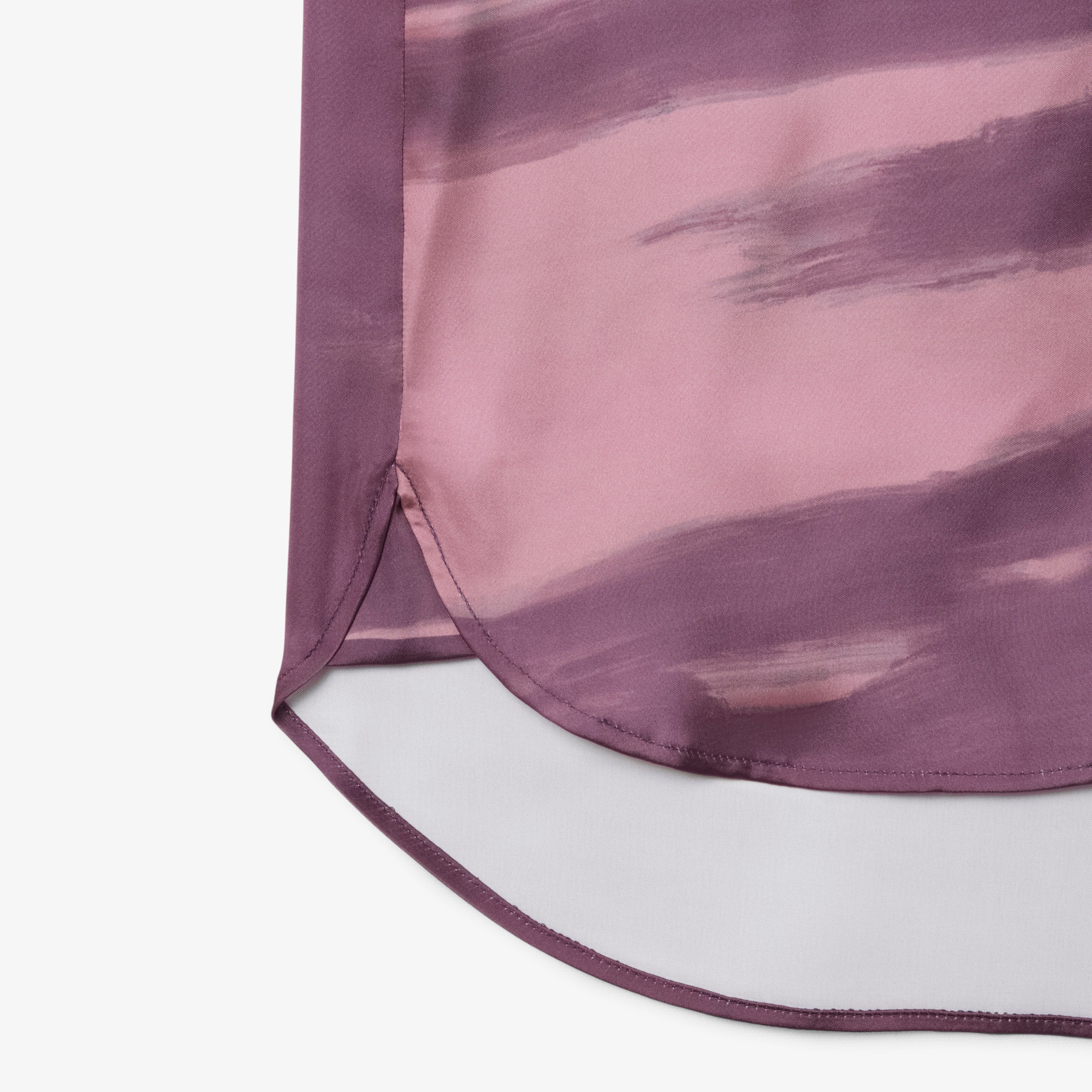 Kadın Oversize Fit Baskılı Mor Saten Gömlek