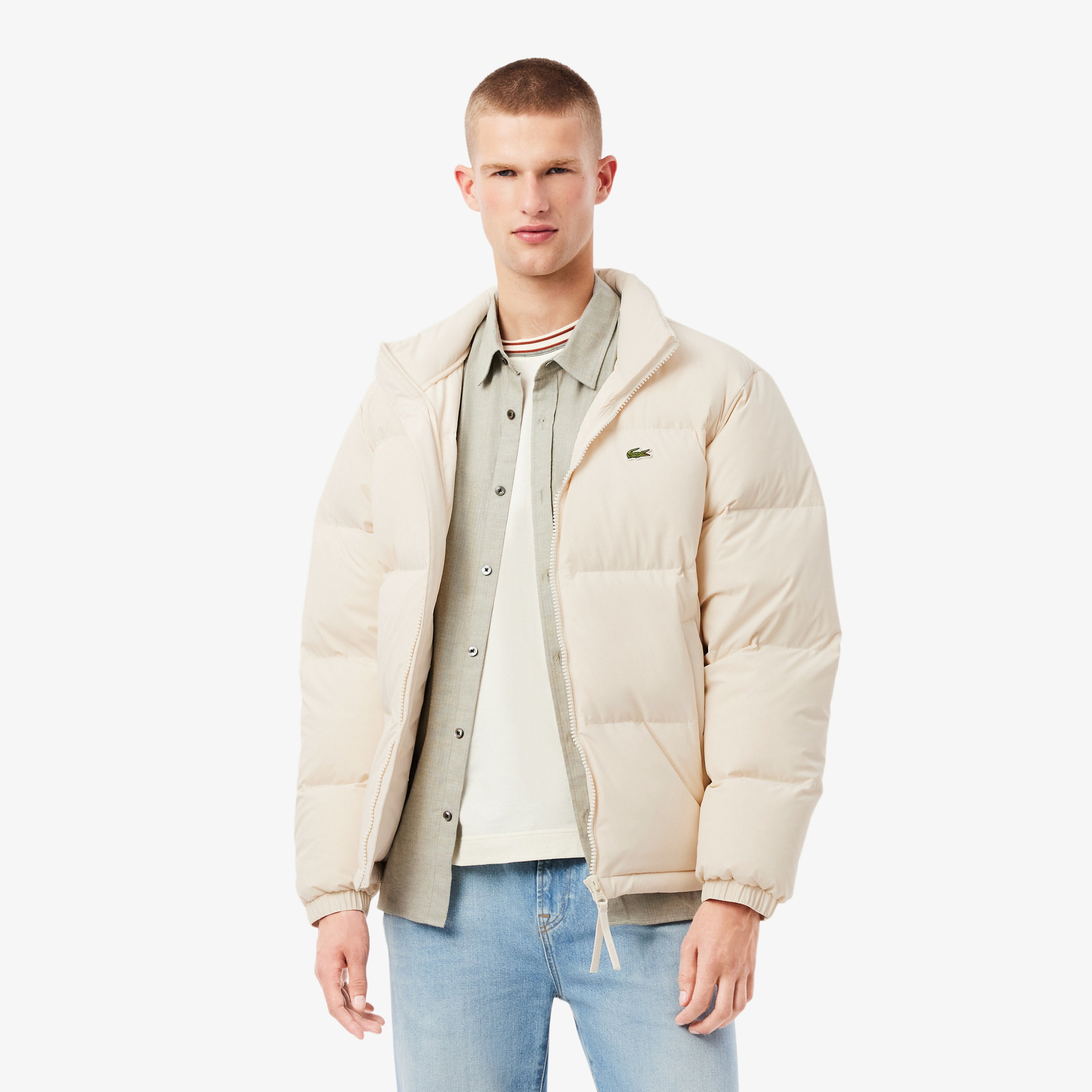 Erkek Relaxed Fit Kapüşonlu Krem Mont