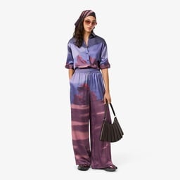 Kadın Oversize Fit Baskılı Mor Pantolon Mor