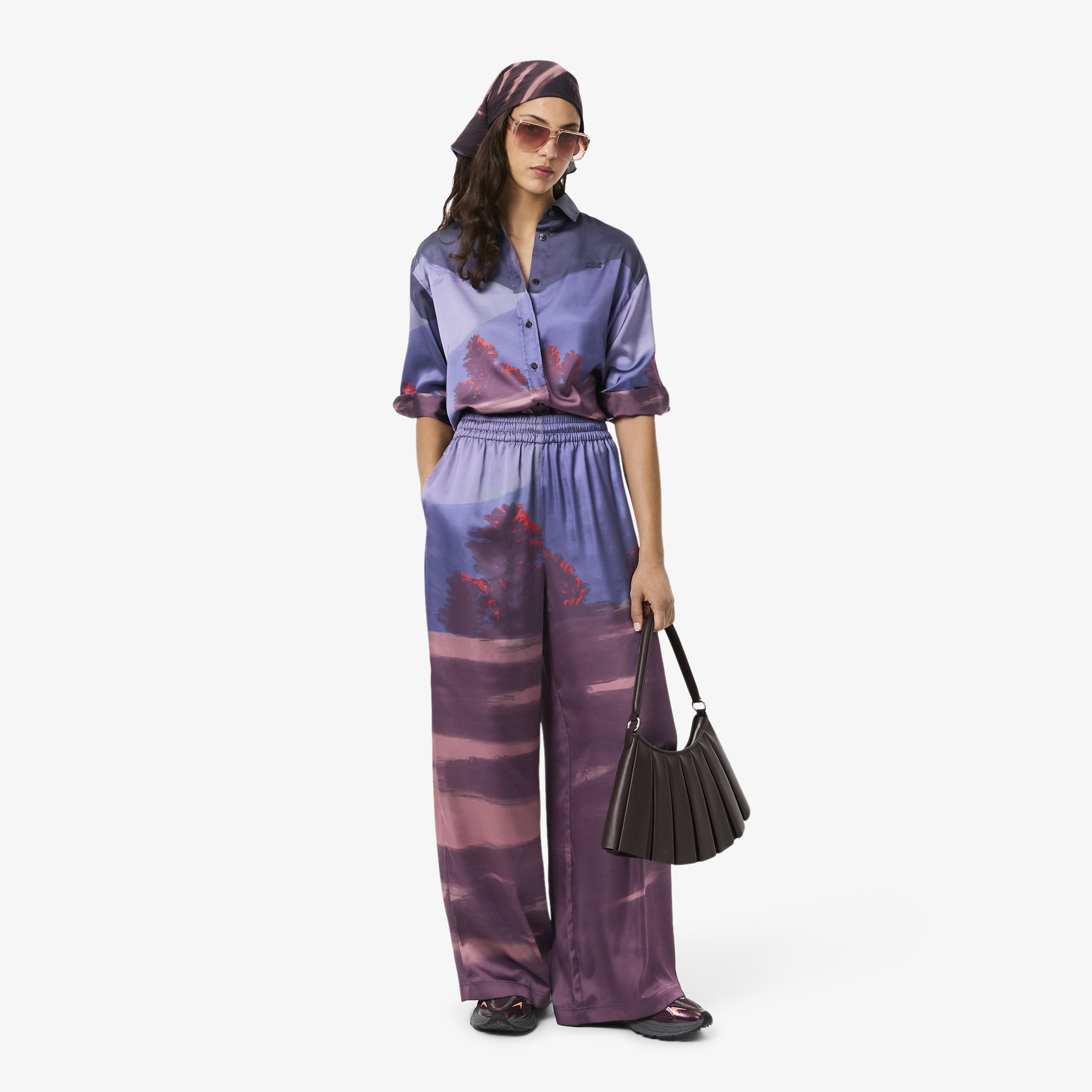 Kadın Oversize Fit Baskılı Mor Pantolon