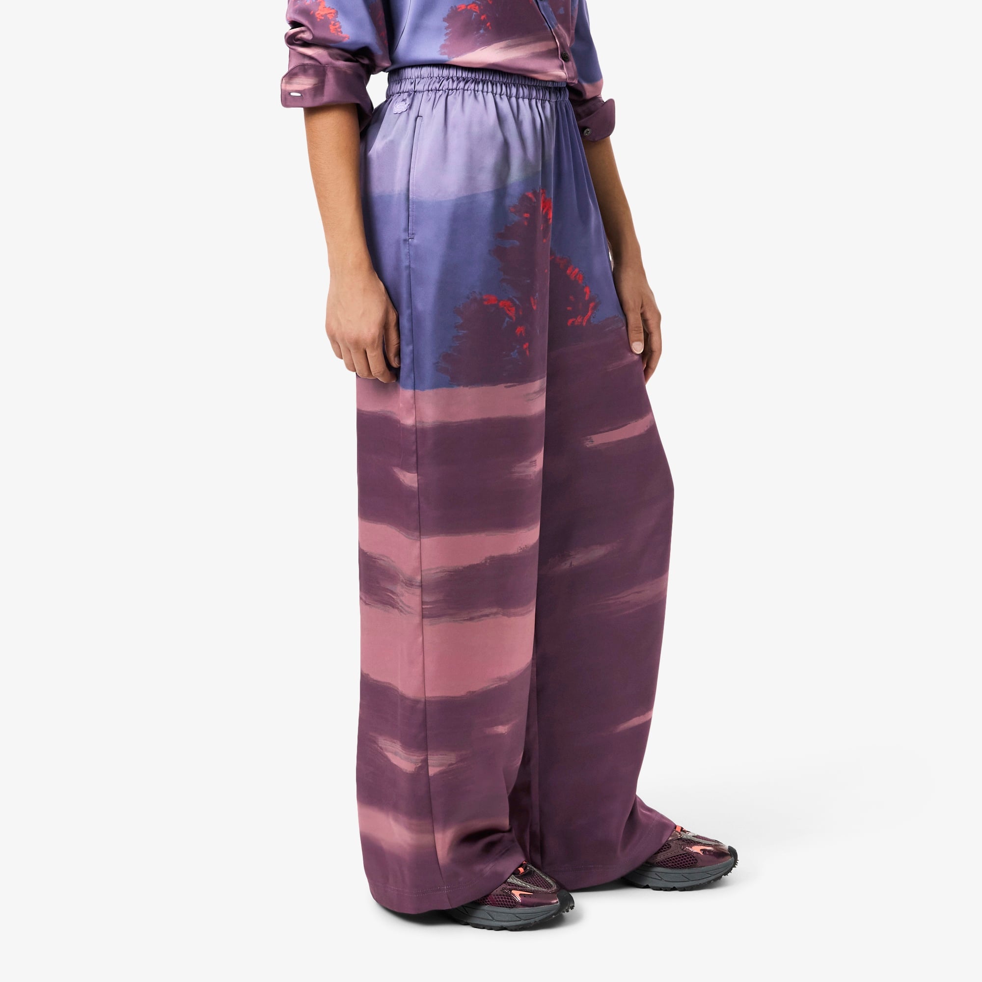 Kadın Oversize Fit Baskılı Mor Pantolon