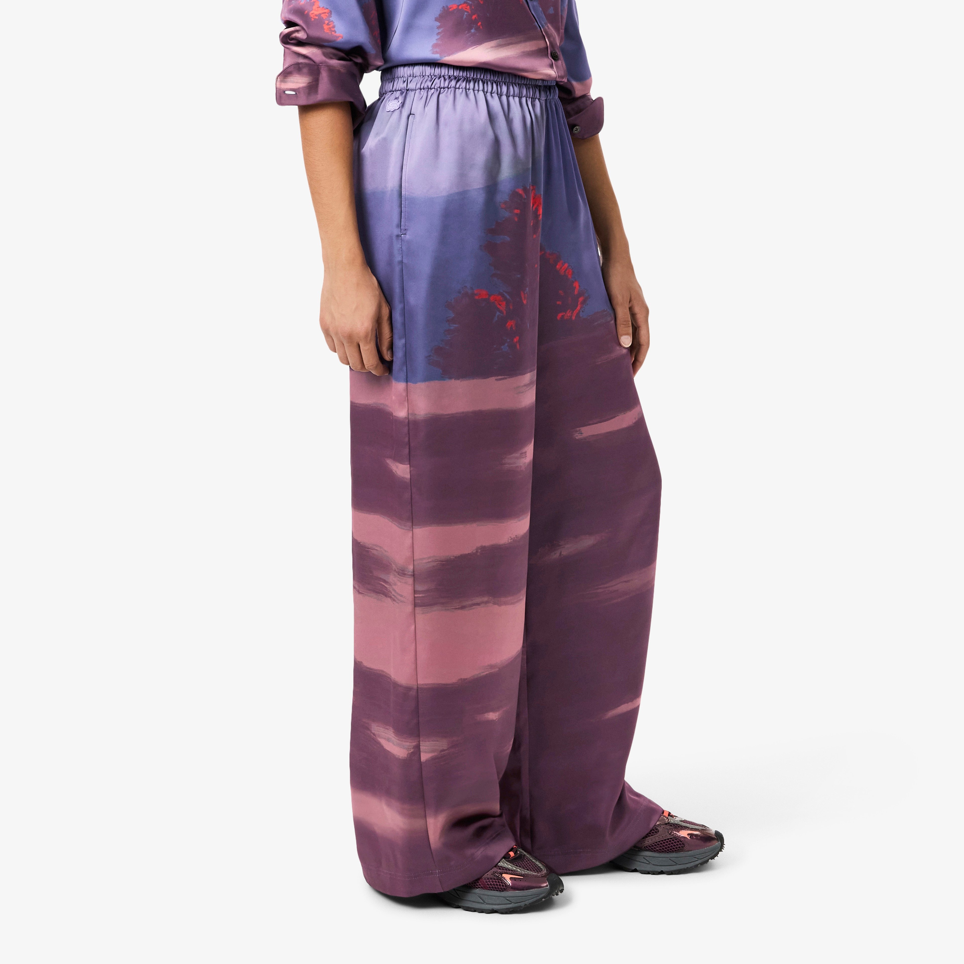 Kadın Oversize Fit Baskılı Mor Pantolon