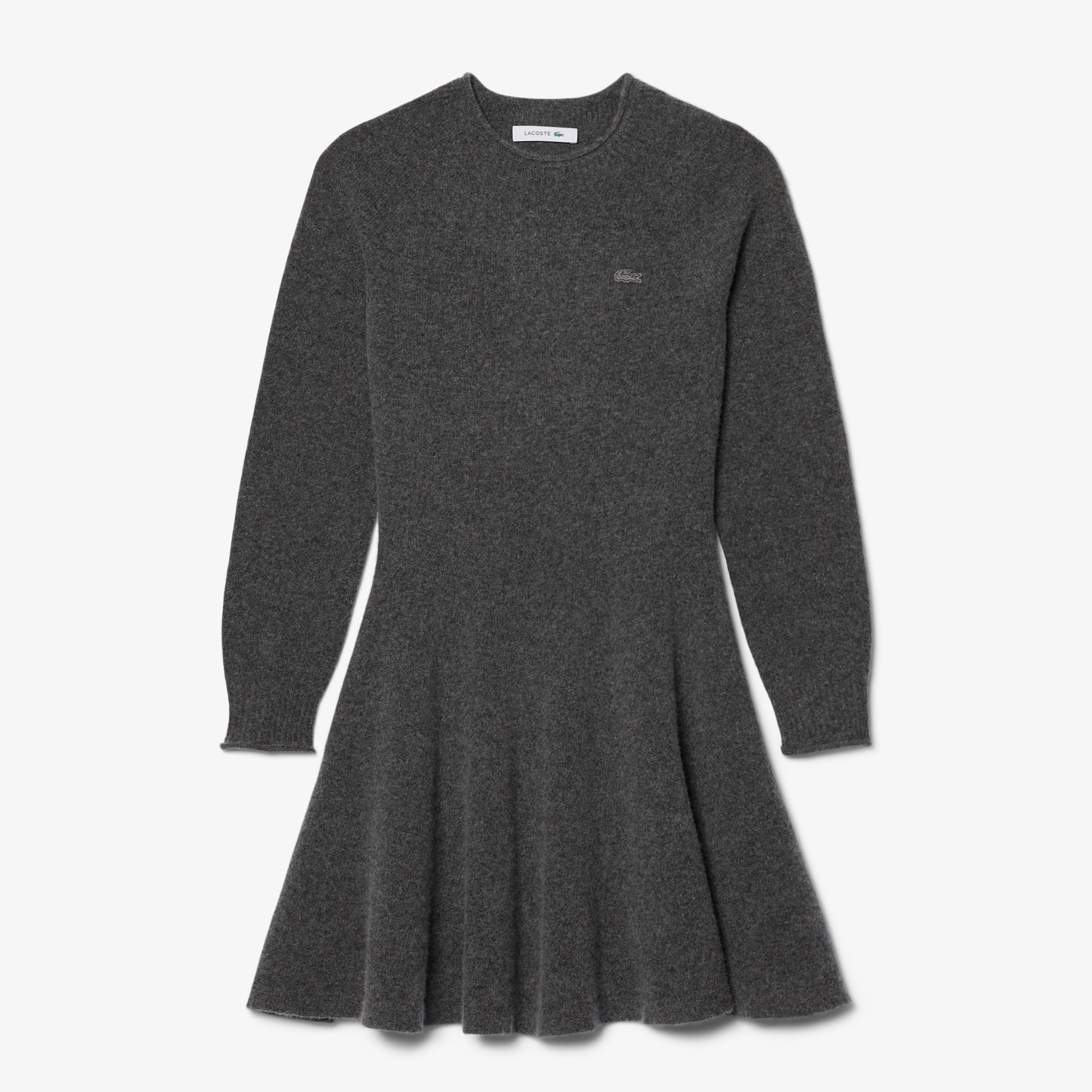 Kadın Classic Fit Uzun Kollu Bisiklet Yaka Koyu Gri Elbise