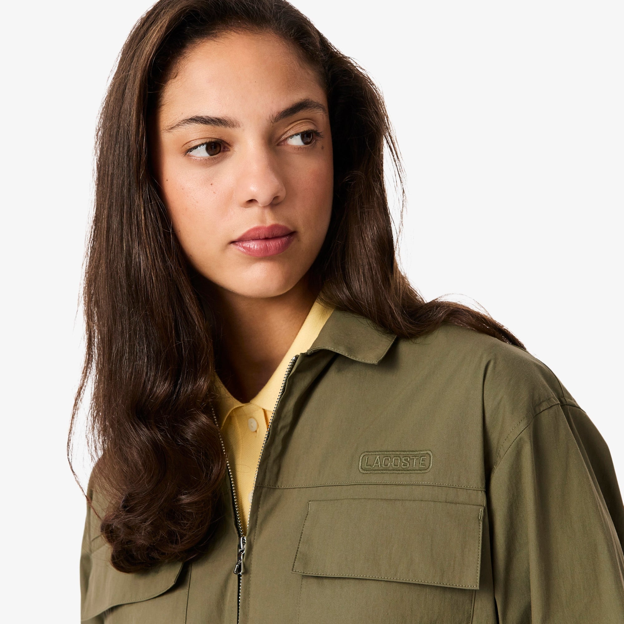 Kadın Oversize Fit Uzun Kollu Fermuarlı Haki Elbise