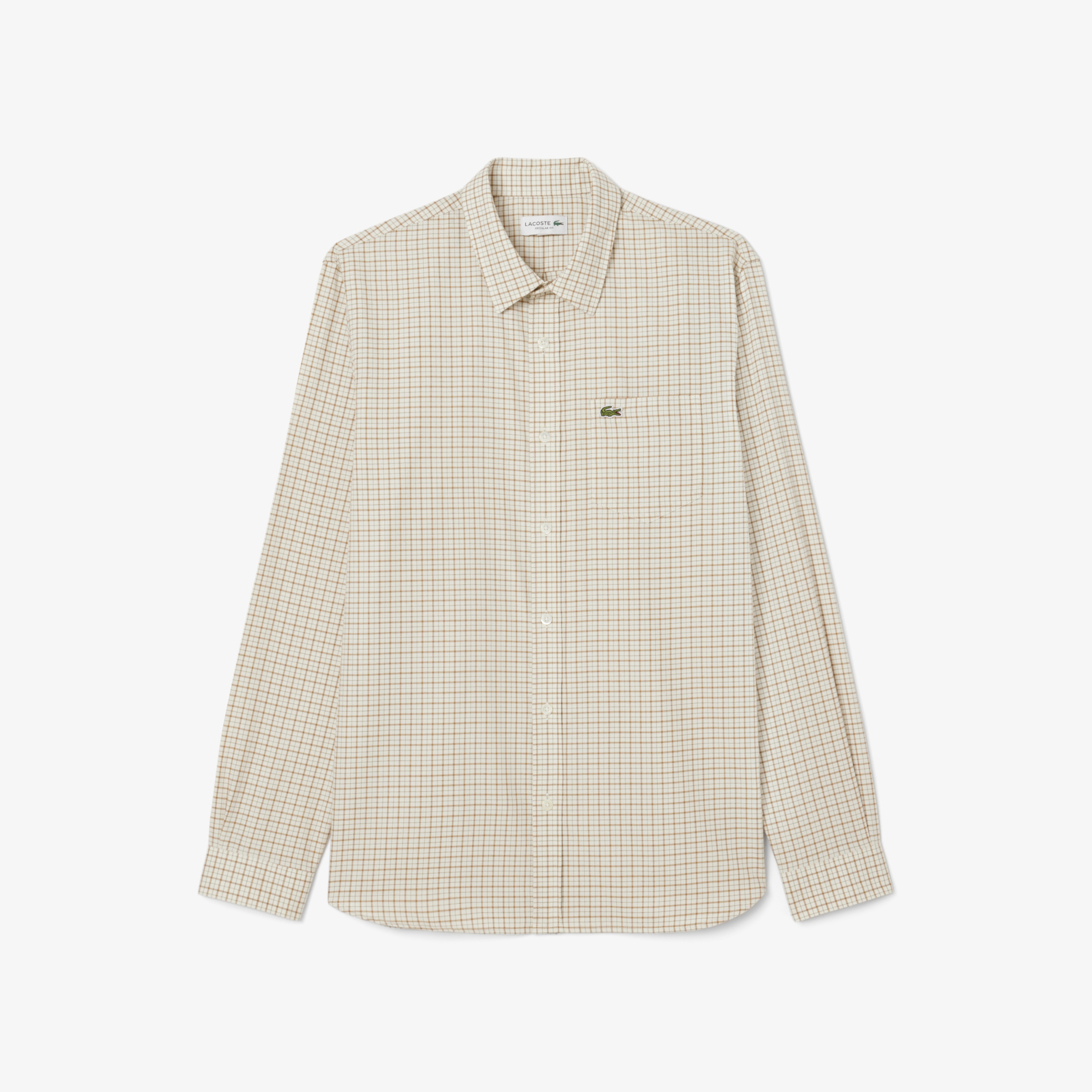 Erkek Regular Fit Kareli Krem Gömlek