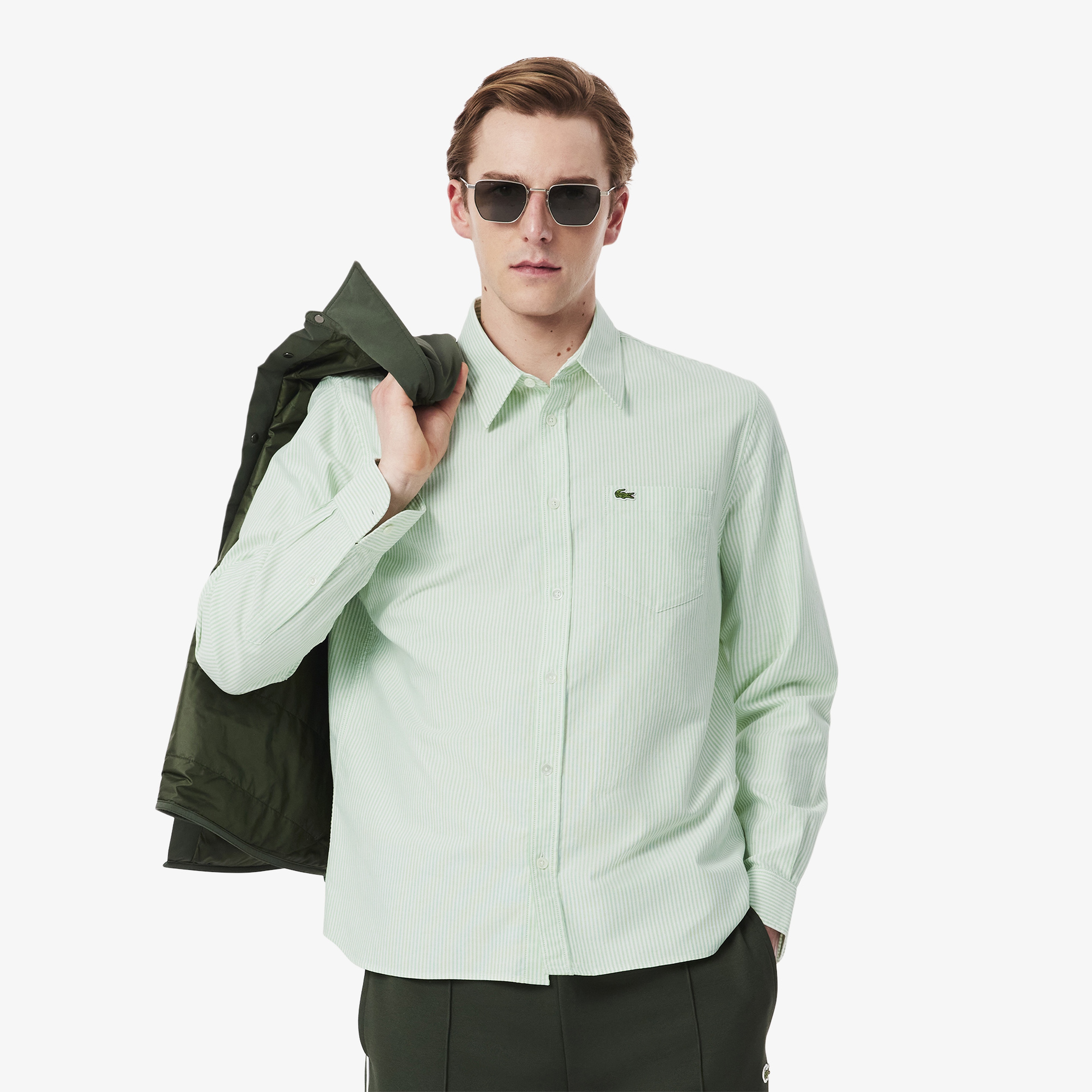 Erkek Regular Fit Çizgili Yeşil Gömlek Erkek Regular Fit Çizgili Yeşil Gömlek