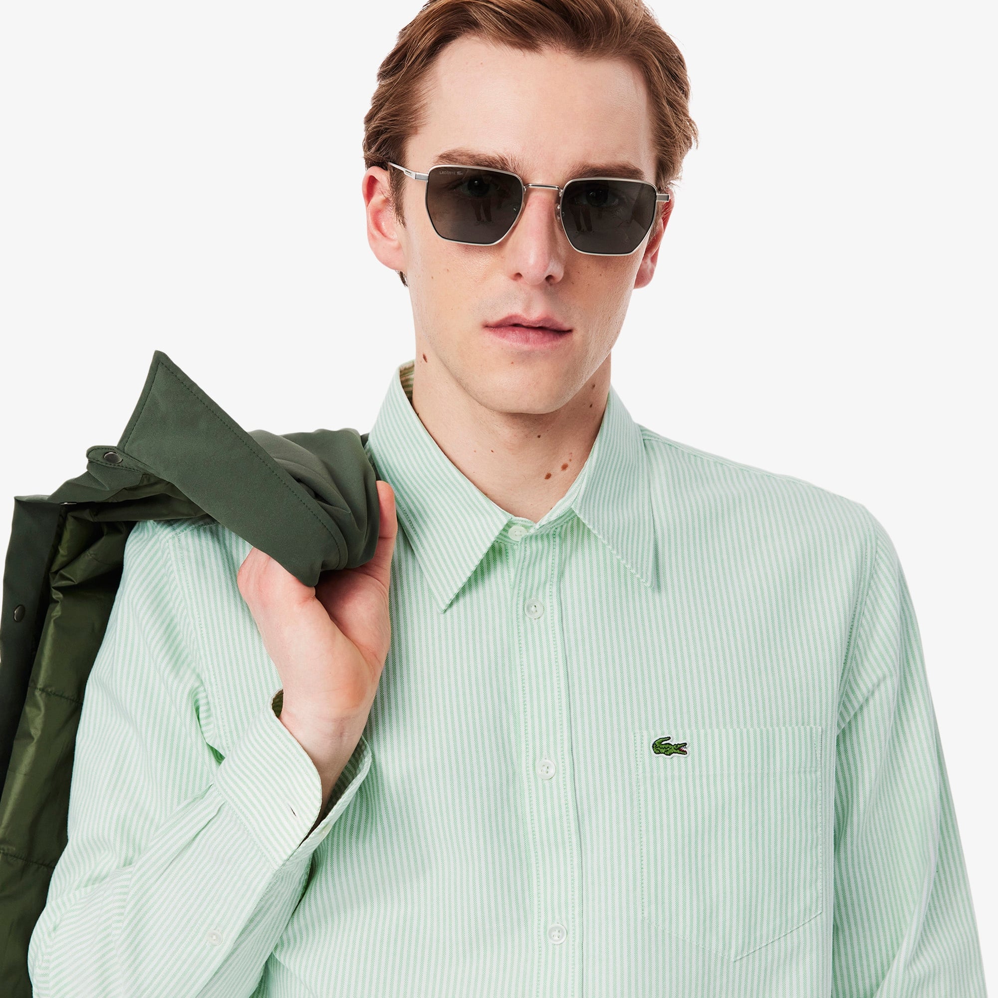 Erkek Regular Fit Çizgili Yeşil Gömlek