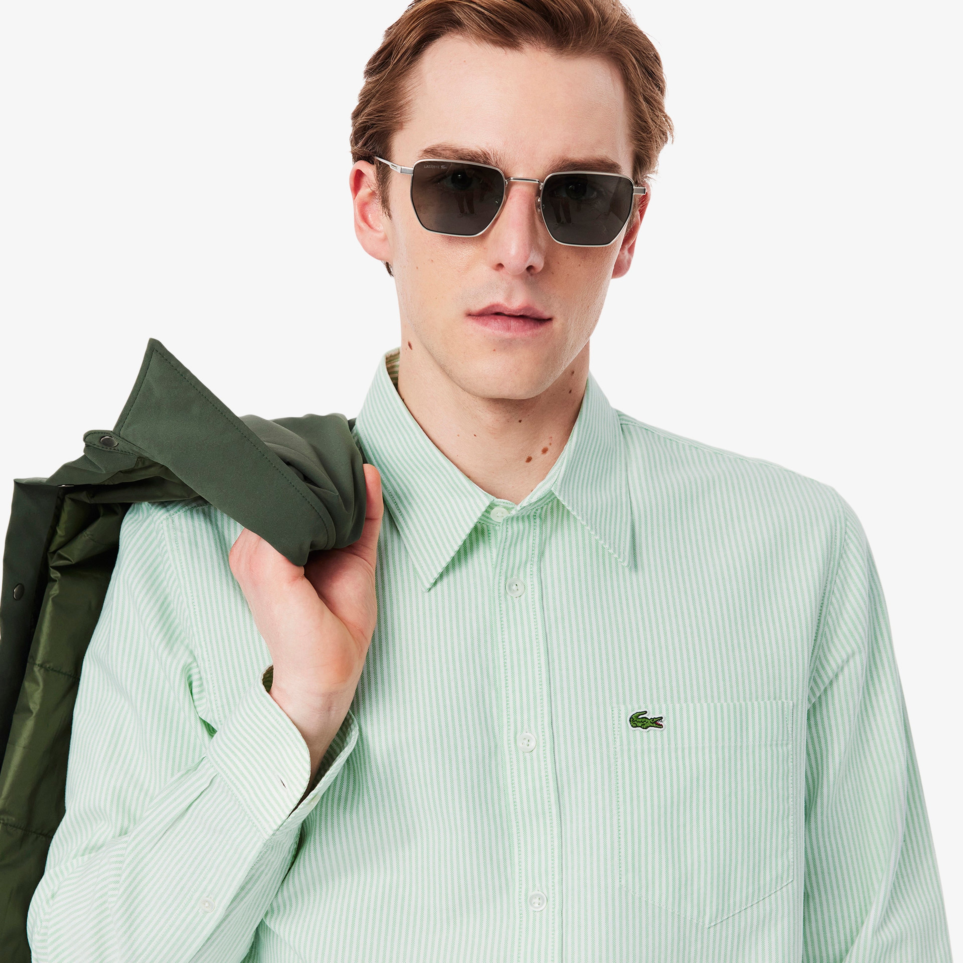 Erkek Regular Fit Çizgili Yeşil Gömlek Erkek Regular Fit Çizgili Yeşil Gömlek