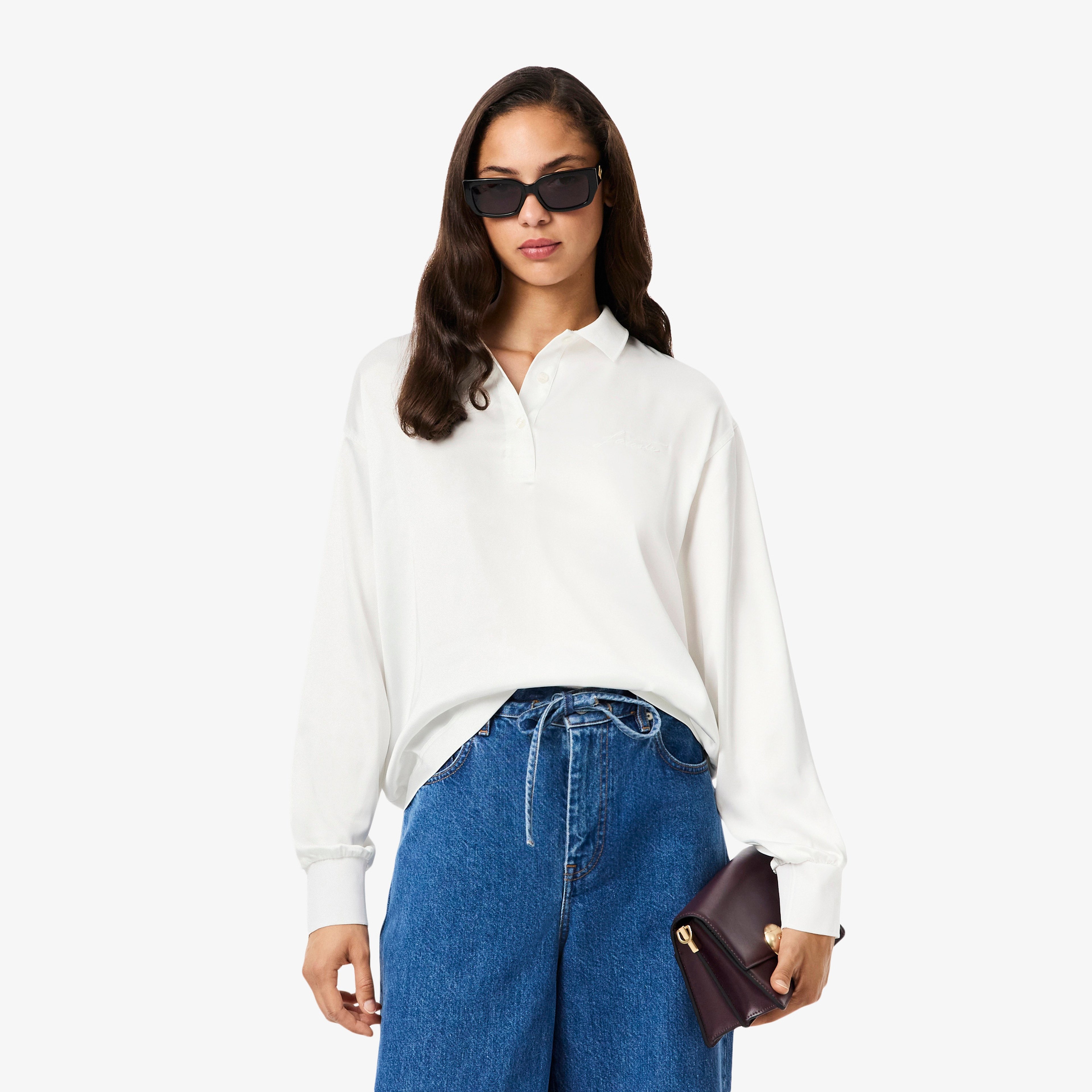 Kadın Oversize Fit Polo Yaka Beyaz Gömlek