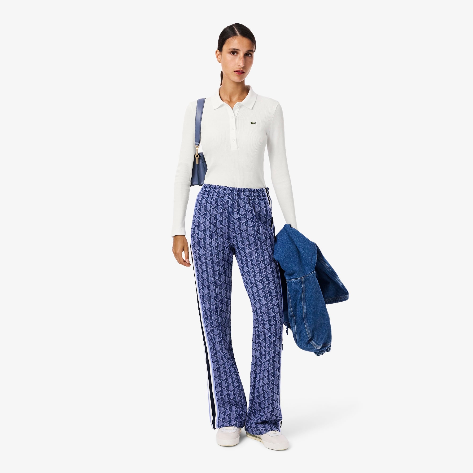 L.12.D Kadın Slim Fit Uzun Kollu Organik Pamuk Beyaz Polo