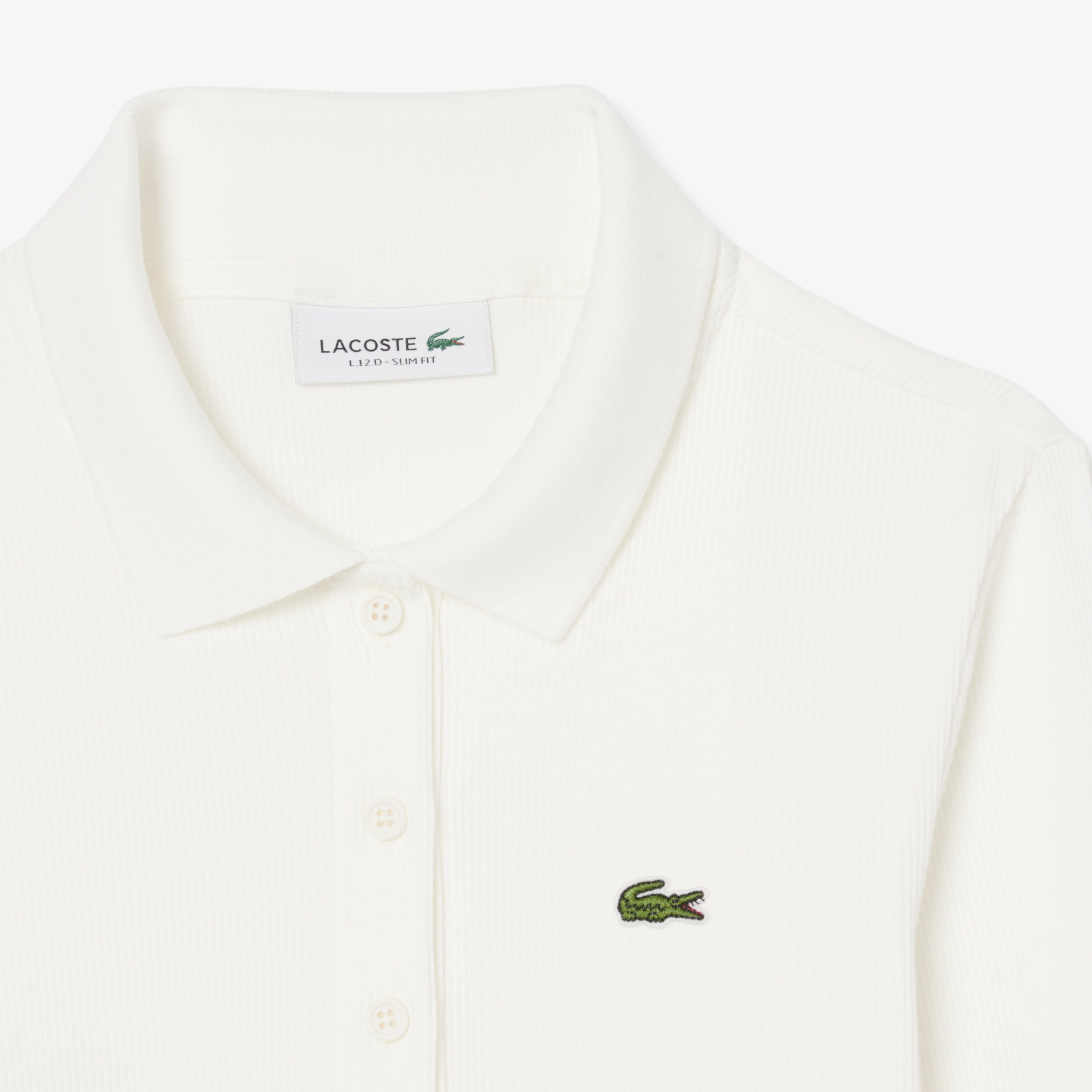 L.12.D Kadın Slim Fit Uzun Kollu Organik Pamuk Beyaz Polo