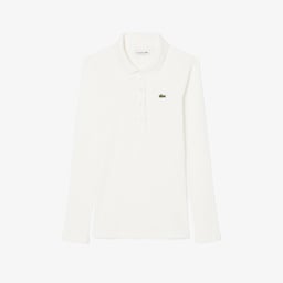 L.12.D Kadın Slim Fit Uzun Kollu Organik Pamuk Beyaz Polo Beyaz